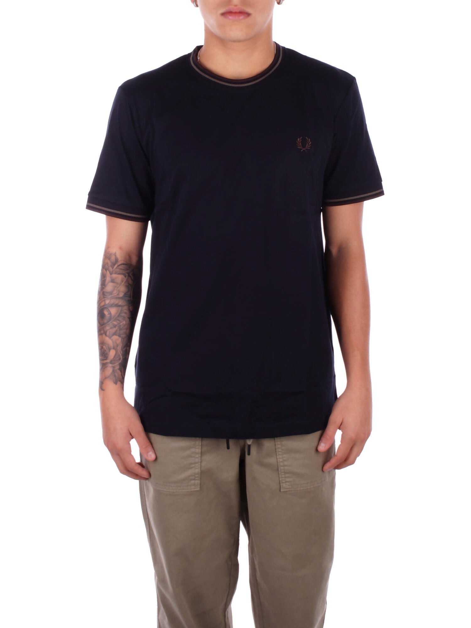 FRED PERRY Uomo T-shirt M1588 W65 Fp twin tipped Navy green