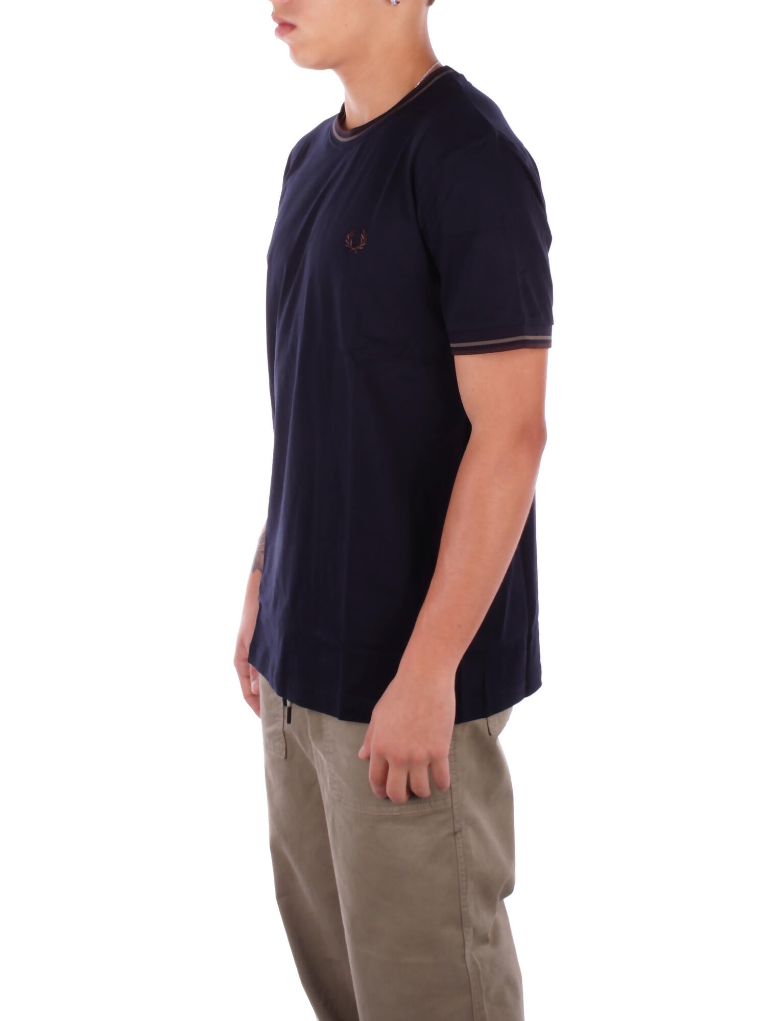 FRED PERRY Uomo T-shirt M1588 W65 Fp twin tipped Navy green