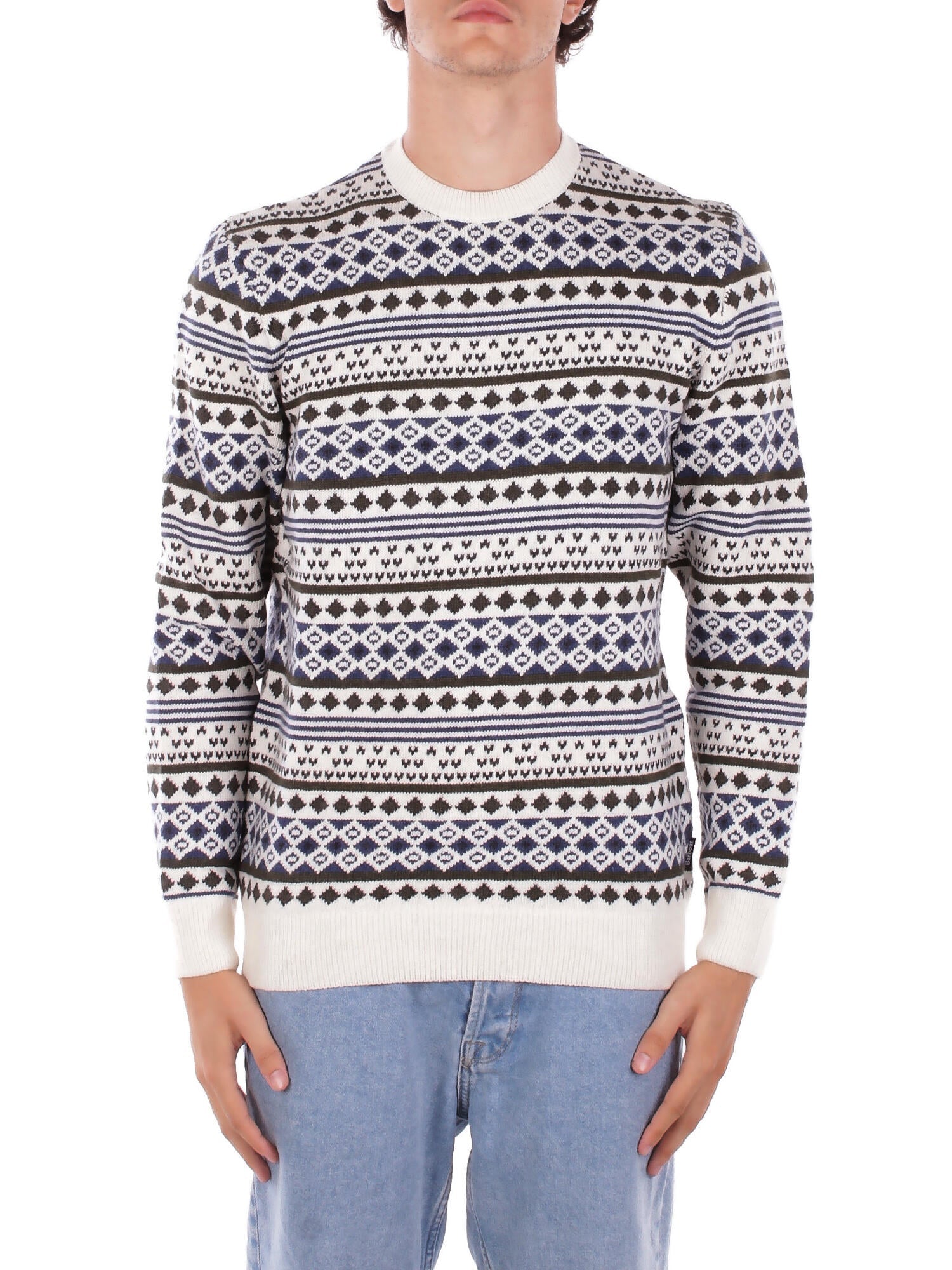 BARBOUR Uomo Maglia MKN1675 WH32 Easdale fair isle crew sweat White