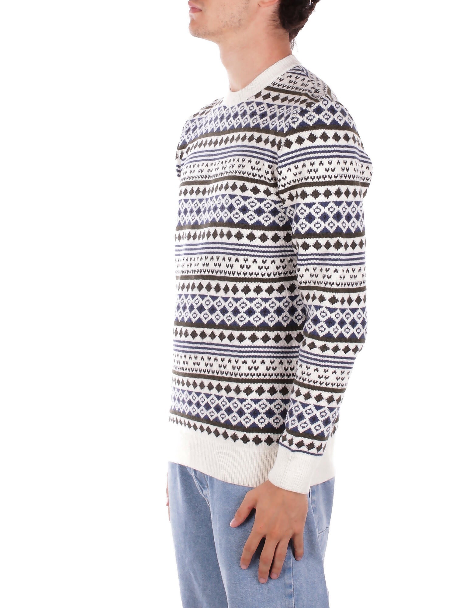 BARBOUR Uomo Maglia MKN1675 WH32 Easdale fair isle crew sweat White