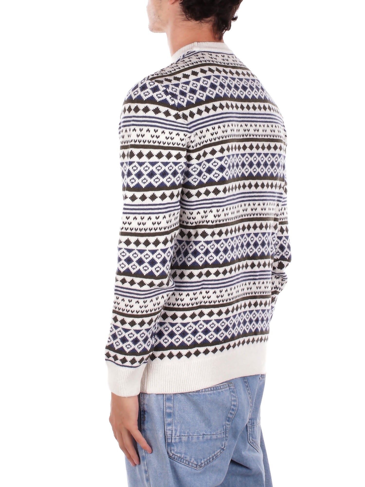 BARBOUR Uomo Maglia MKN1675 WH32 Easdale fair isle crew sweat White