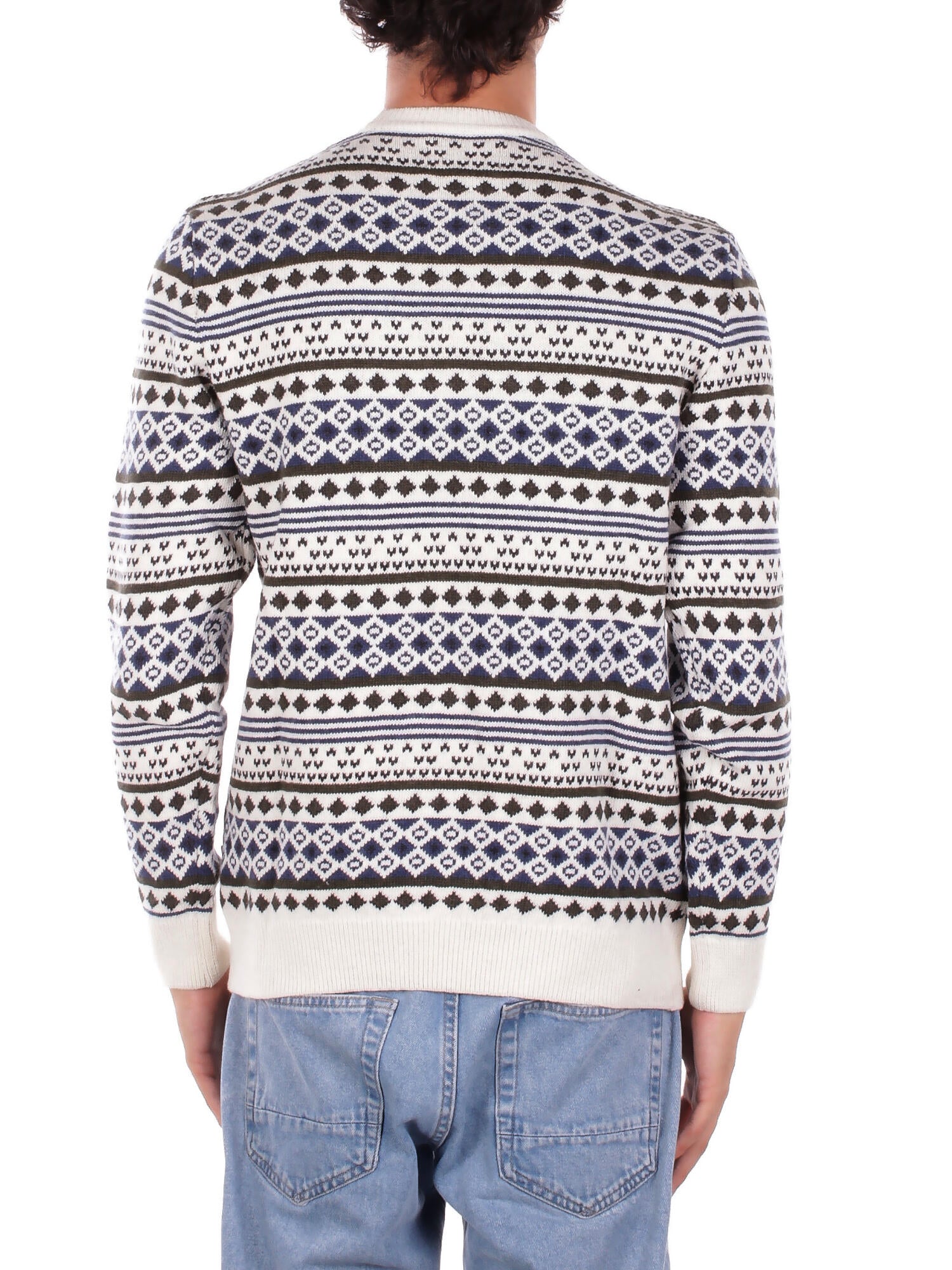 BARBOUR Uomo Maglia MKN1675 WH32 Easdale fair isle crew sweat White