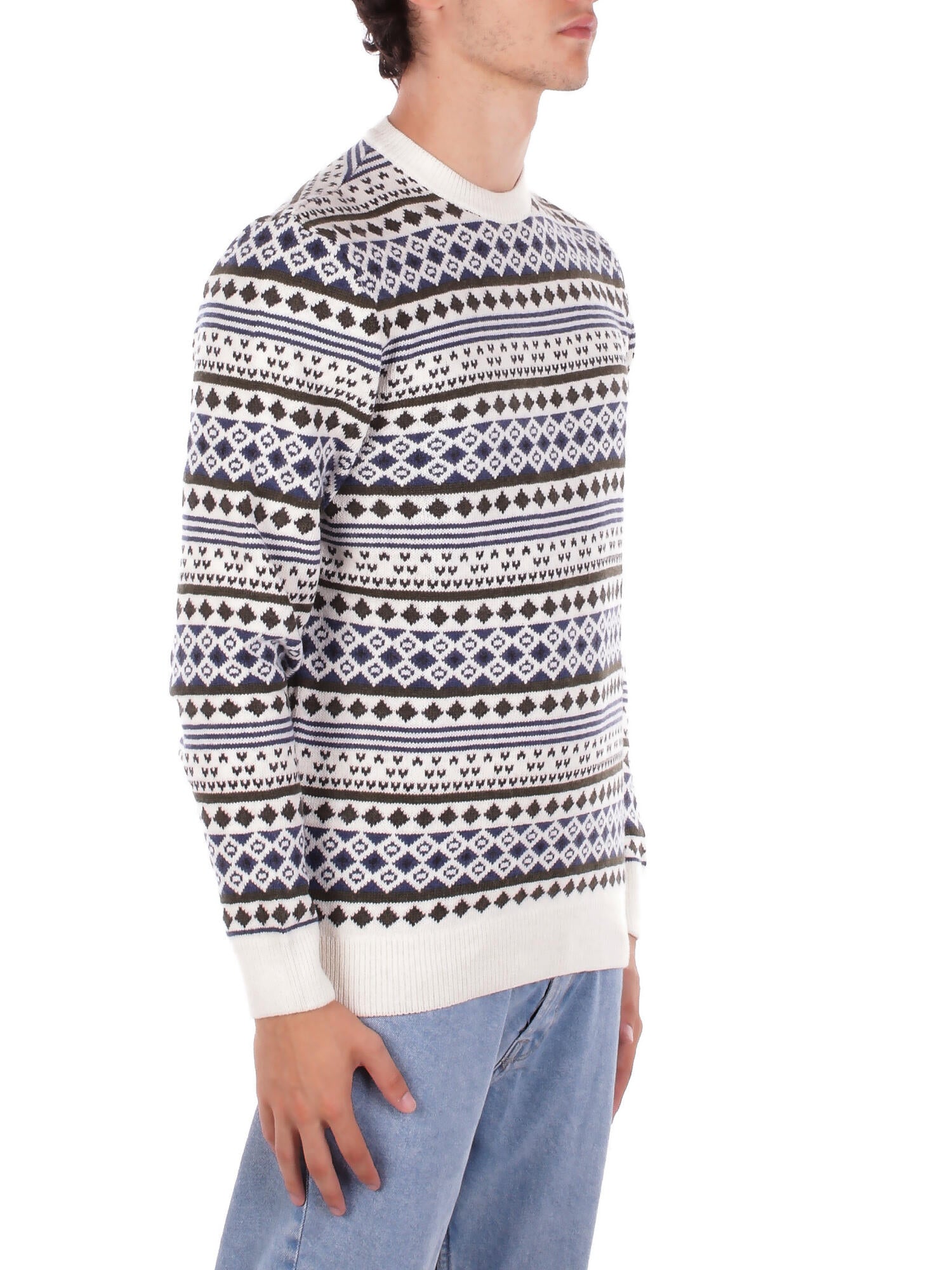 BARBOUR Uomo Maglia MKN1675 WH32 Easdale fair isle crew sweat White
