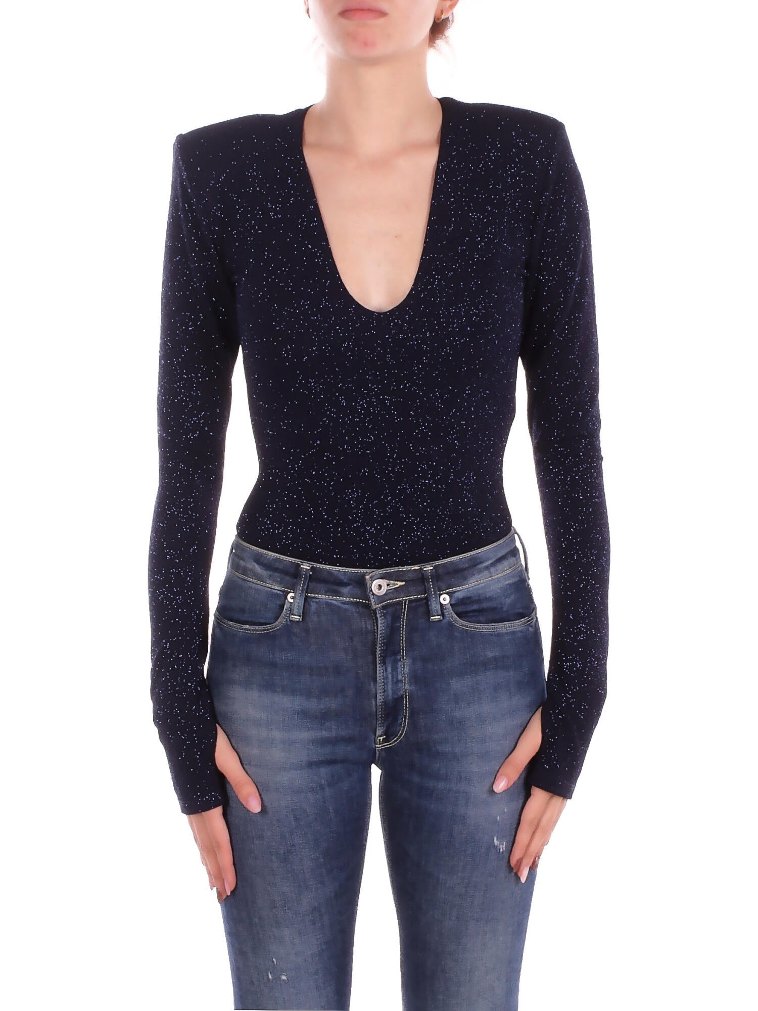 KOSTUMN1Â° Donna Body KI2585 BLU NOTTE Body scollo v glitter Blue