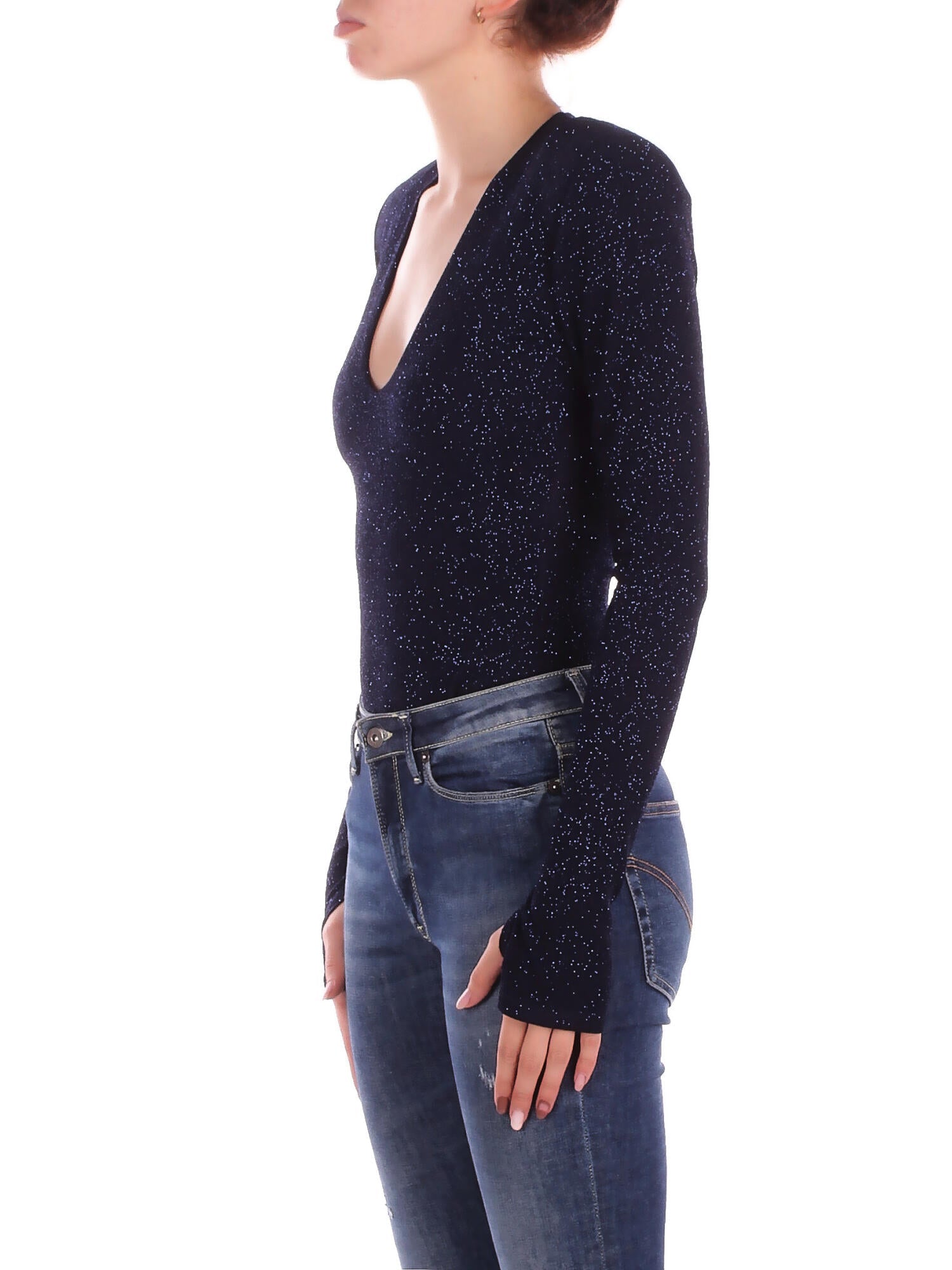 KOSTUMN1Â° Donna Body KI2585 BLU NOTTE Body scollo v glitter Blue