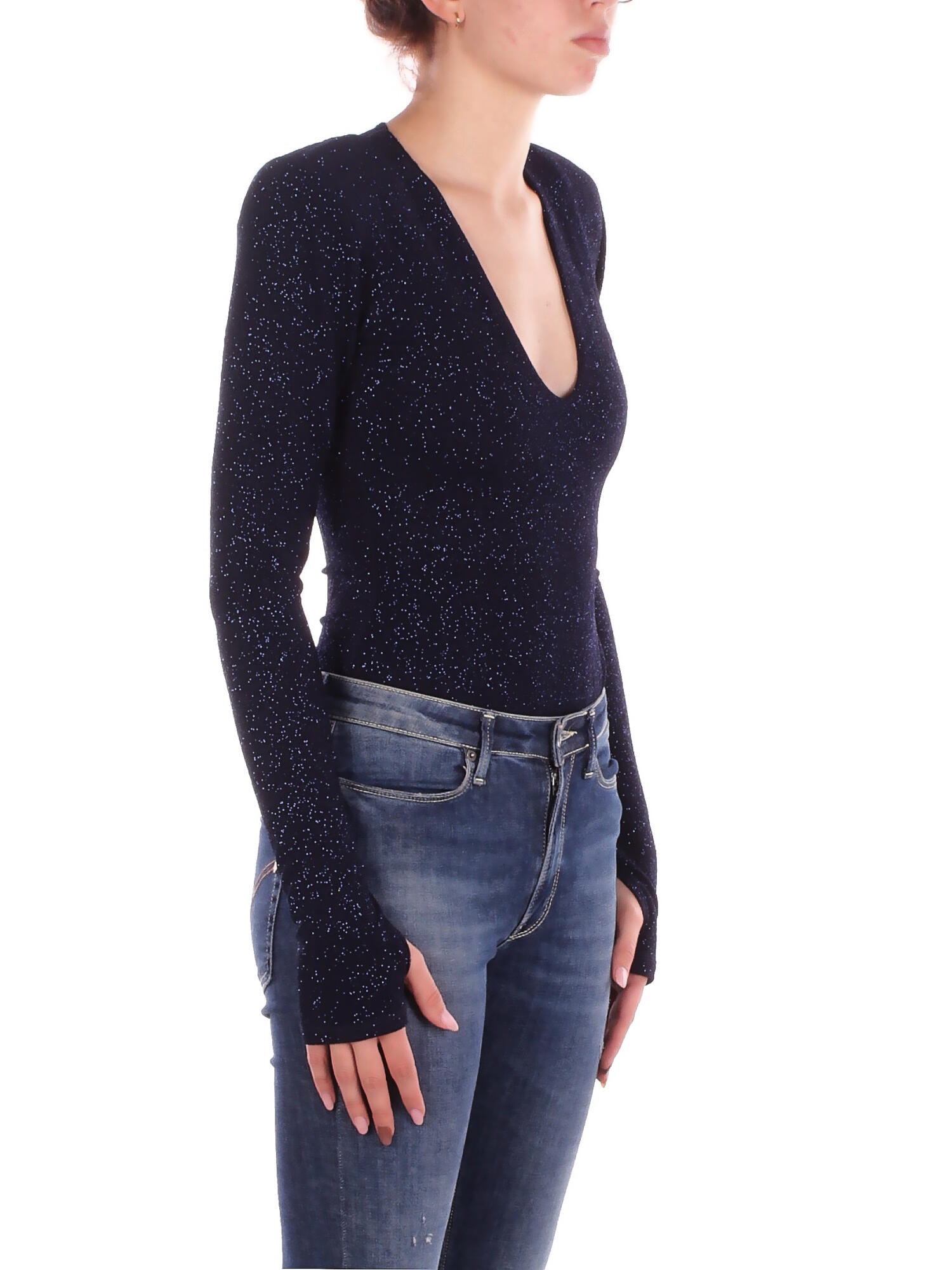 KOSTUMN1Â° Donna Body KI2585 BLU NOTTE Body scollo v glitter Blue