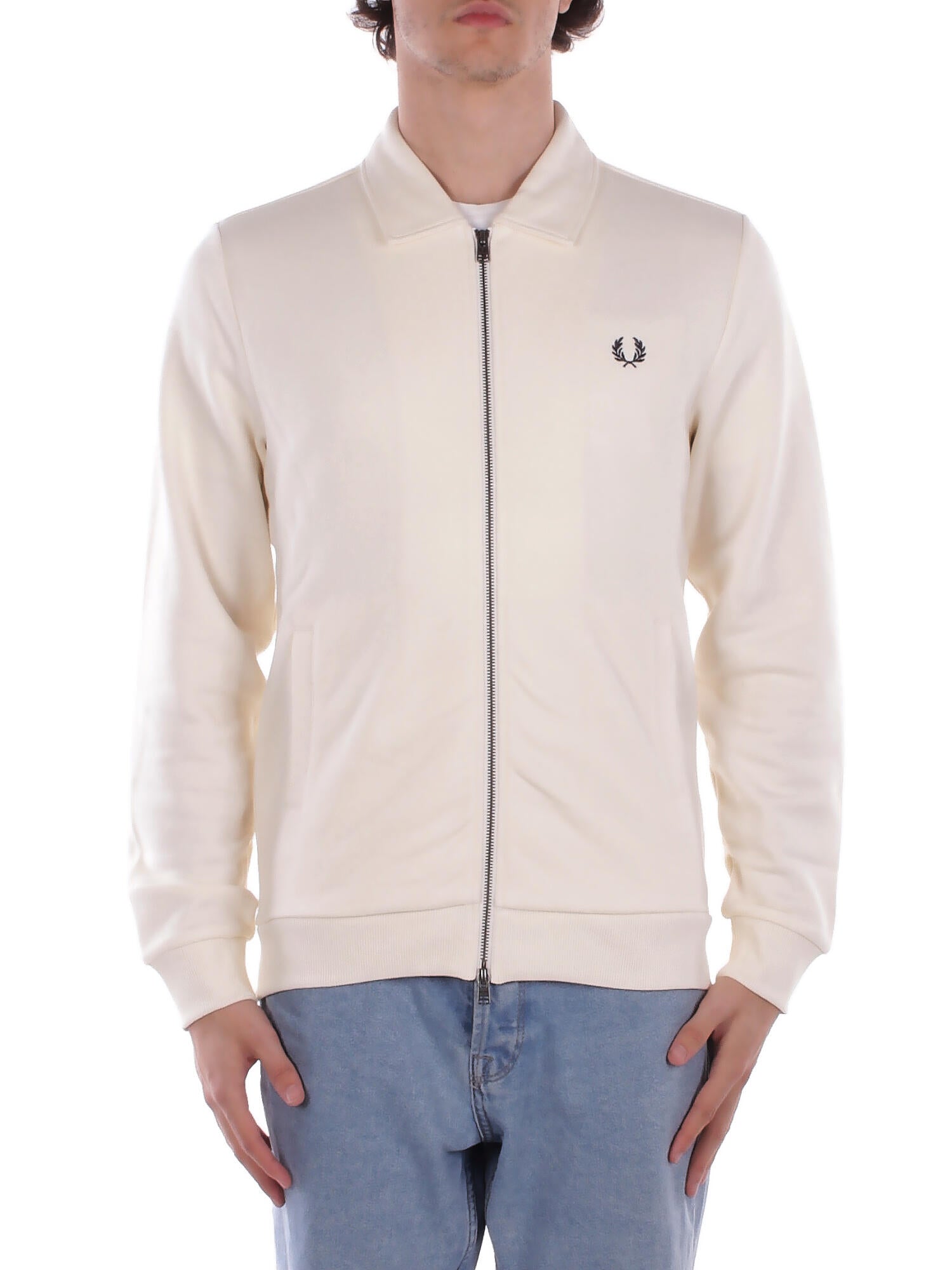 FRED PERRY Uomo Felpa J1328 560 Fp zip through collared sweats Ecru
