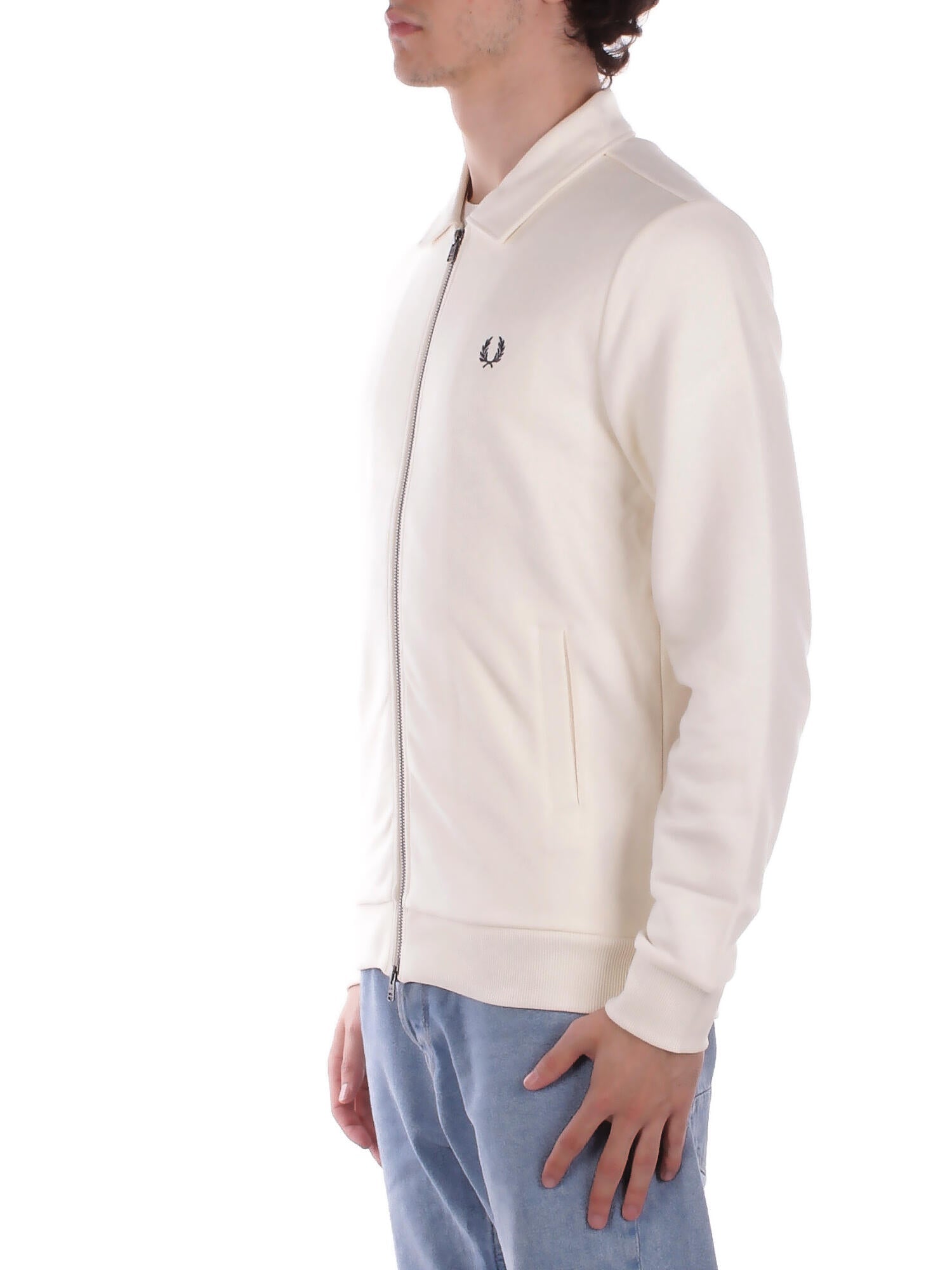 FRED PERRY Uomo Felpa J1328 560 Fp zip through collared sweats Ecru