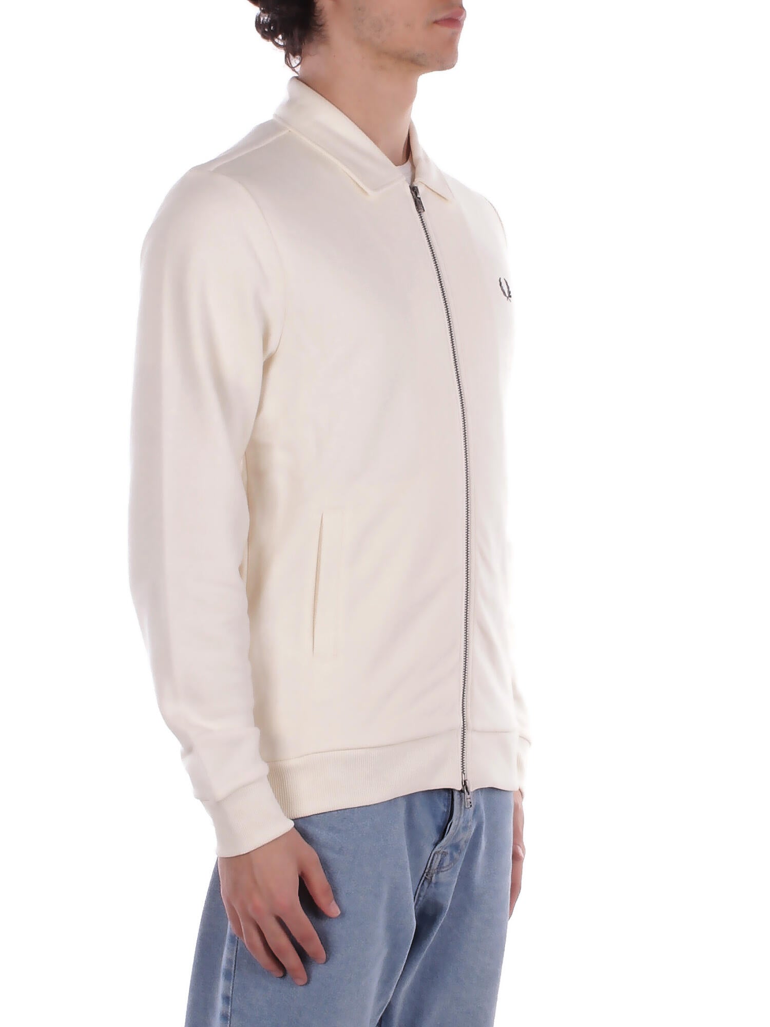 FRED PERRY Uomo Felpa J1328 560 Fp zip through collared sweats Ecru