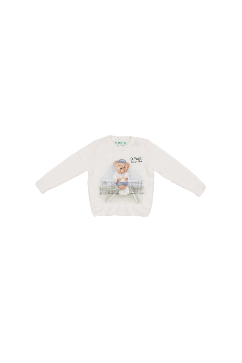 MC2 SAINT BARTH Bambino Maglia DOU0019 00341I 10 Douglas print tennis bear Panna