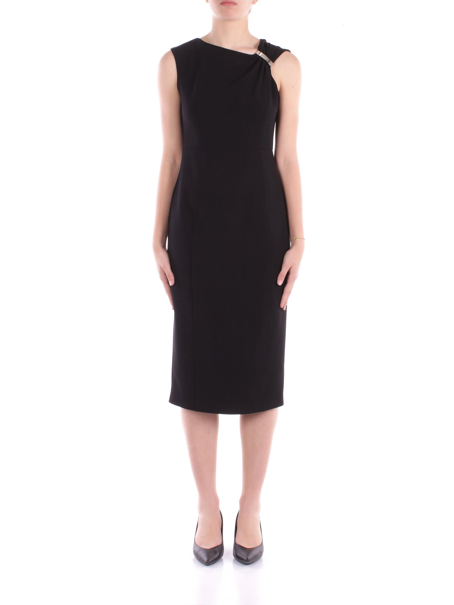 LIU JO Donna Abito CA5337T2957 22222 Tubino con arriccio Nero