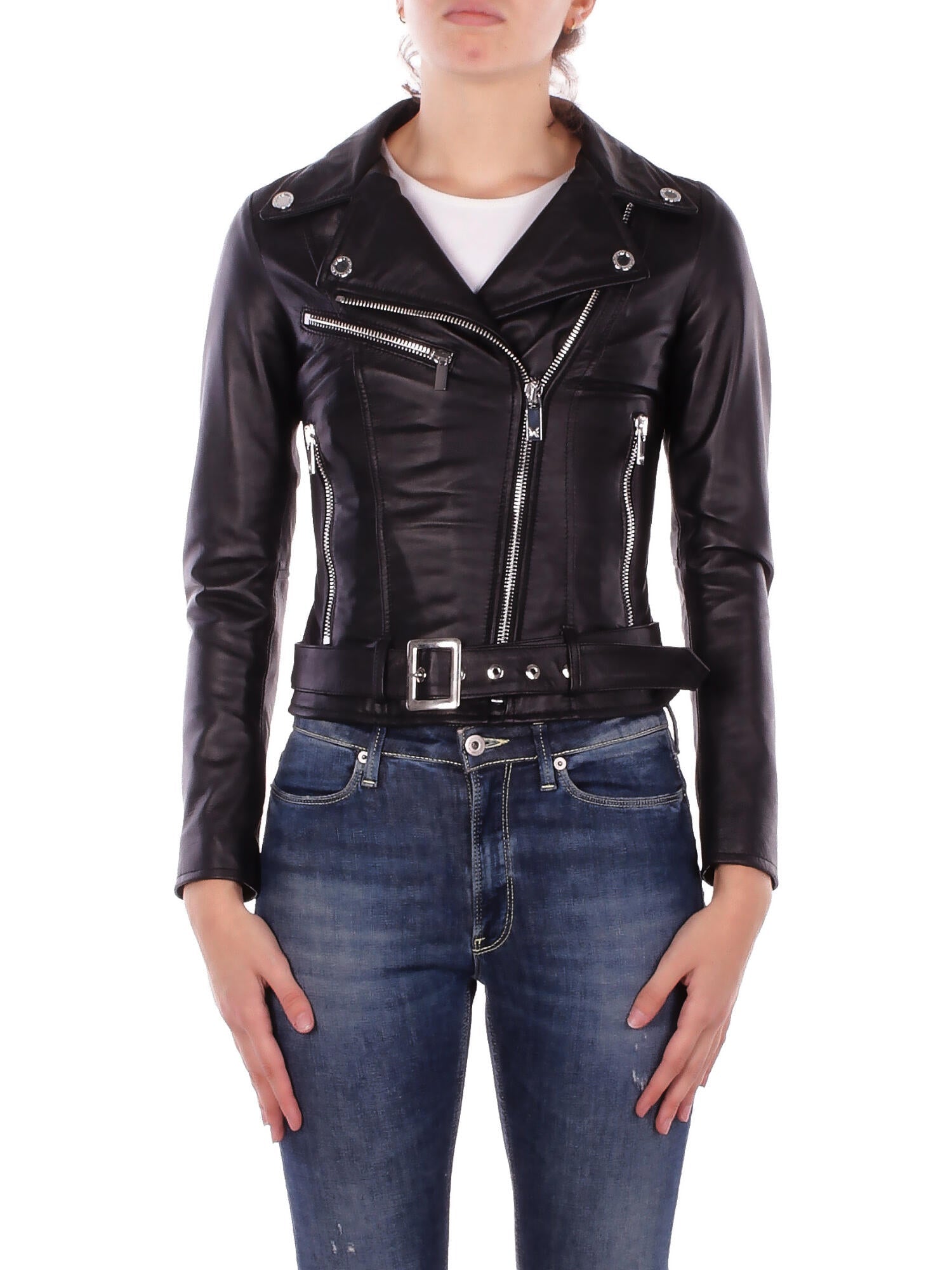 JOHN RICHMOND Donna Giubbotto UWA25149GB BLACK Real leather jack kendier Black