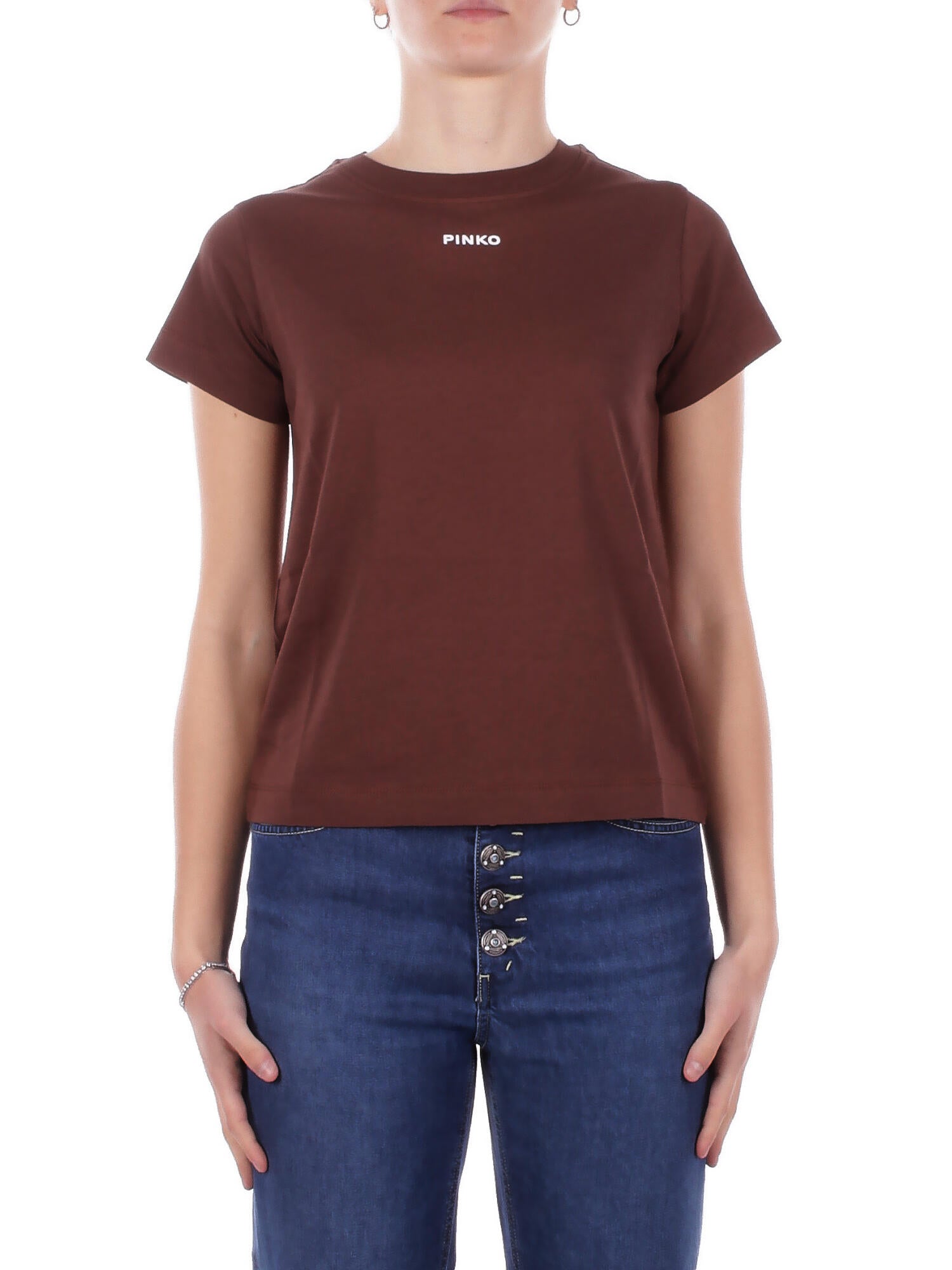 PINKO Donna T-shirt 100373A34F L78 Basico t-shirt jersey logo Marrone