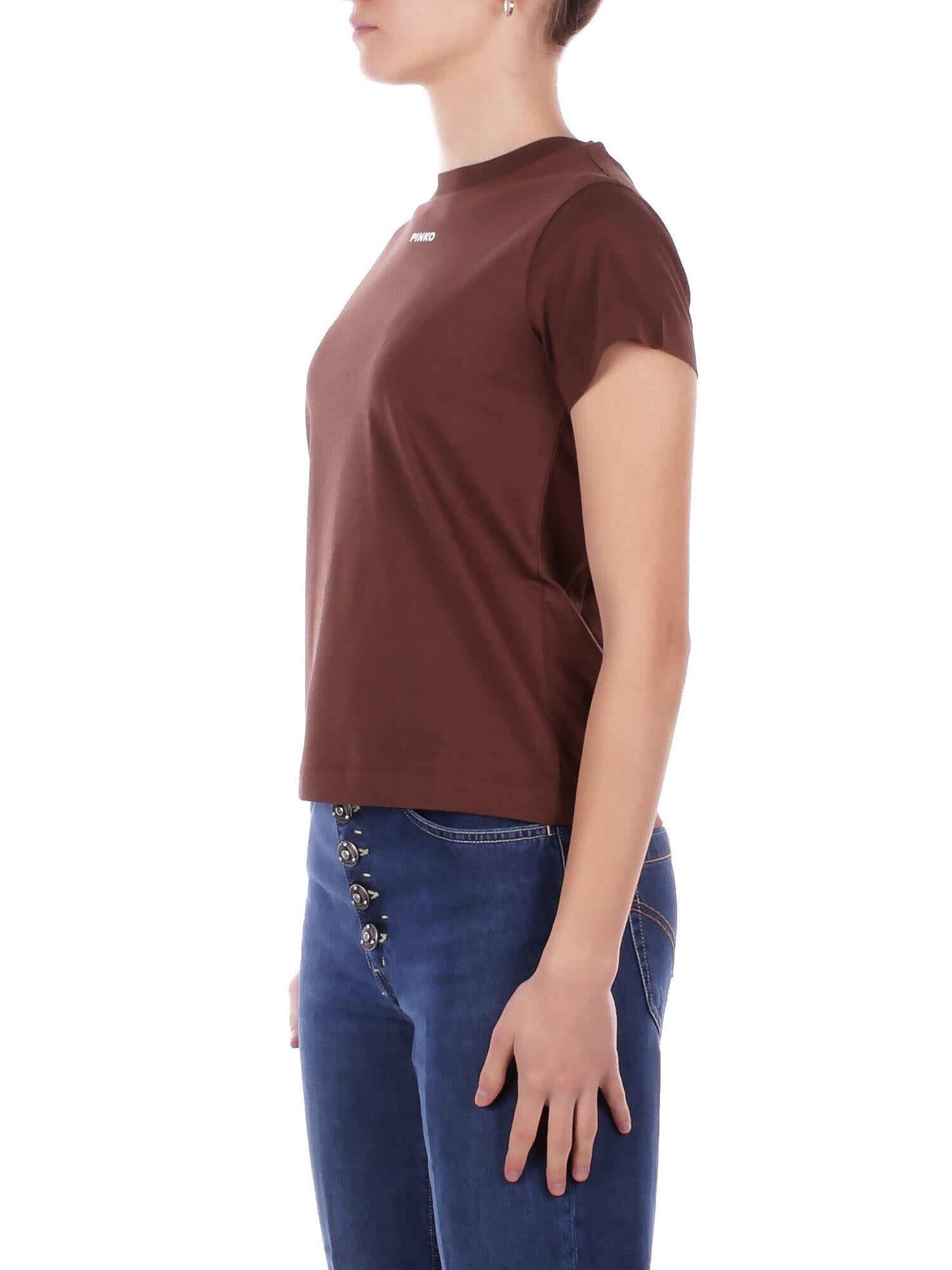 PINKO Donna T-shirt 100373A34F L78 Basico t-shirt jersey logo Marrone