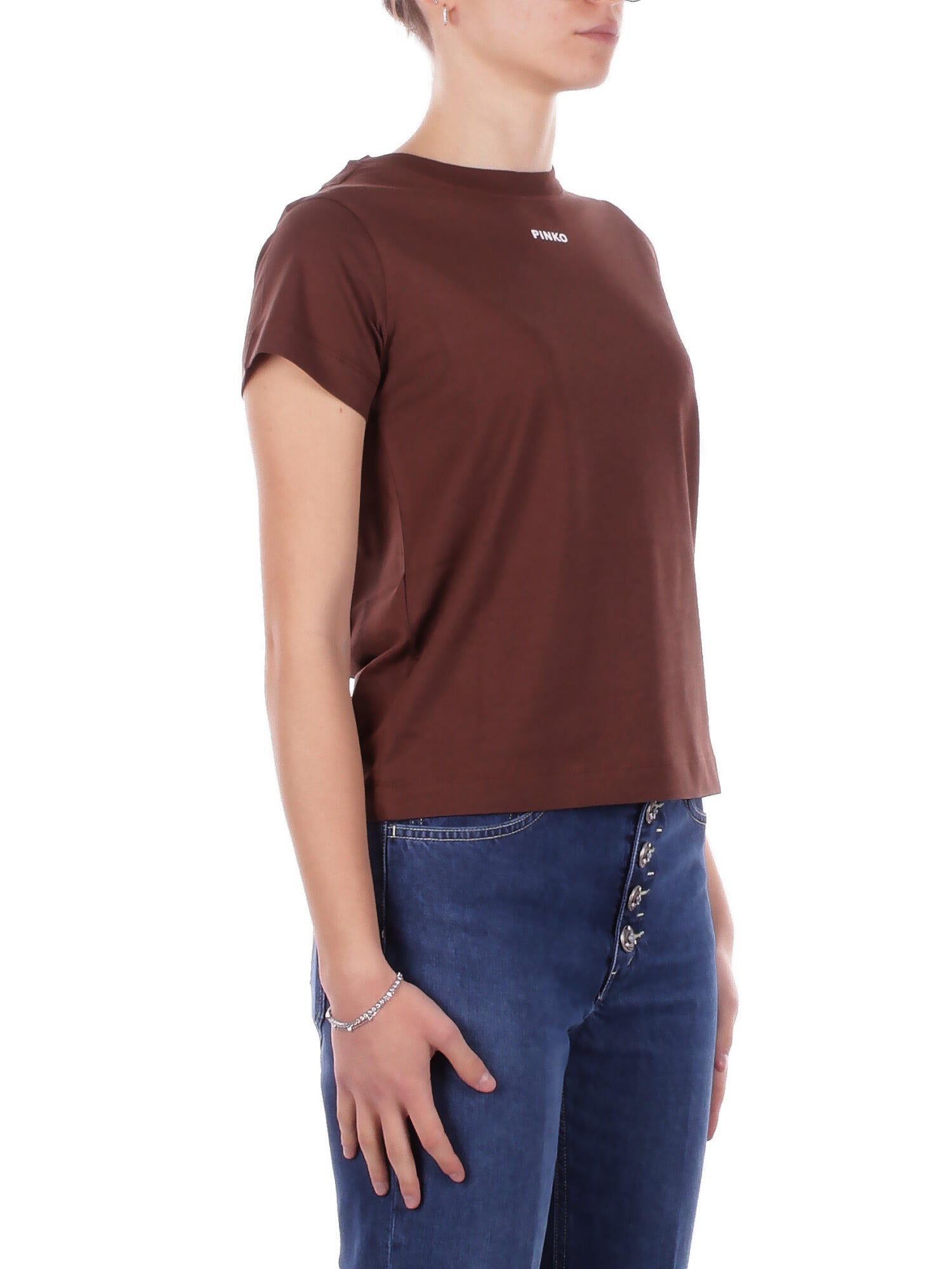 PINKO Donna T-shirt 100373A34F L78 Basico t-shirt jersey logo Marrone