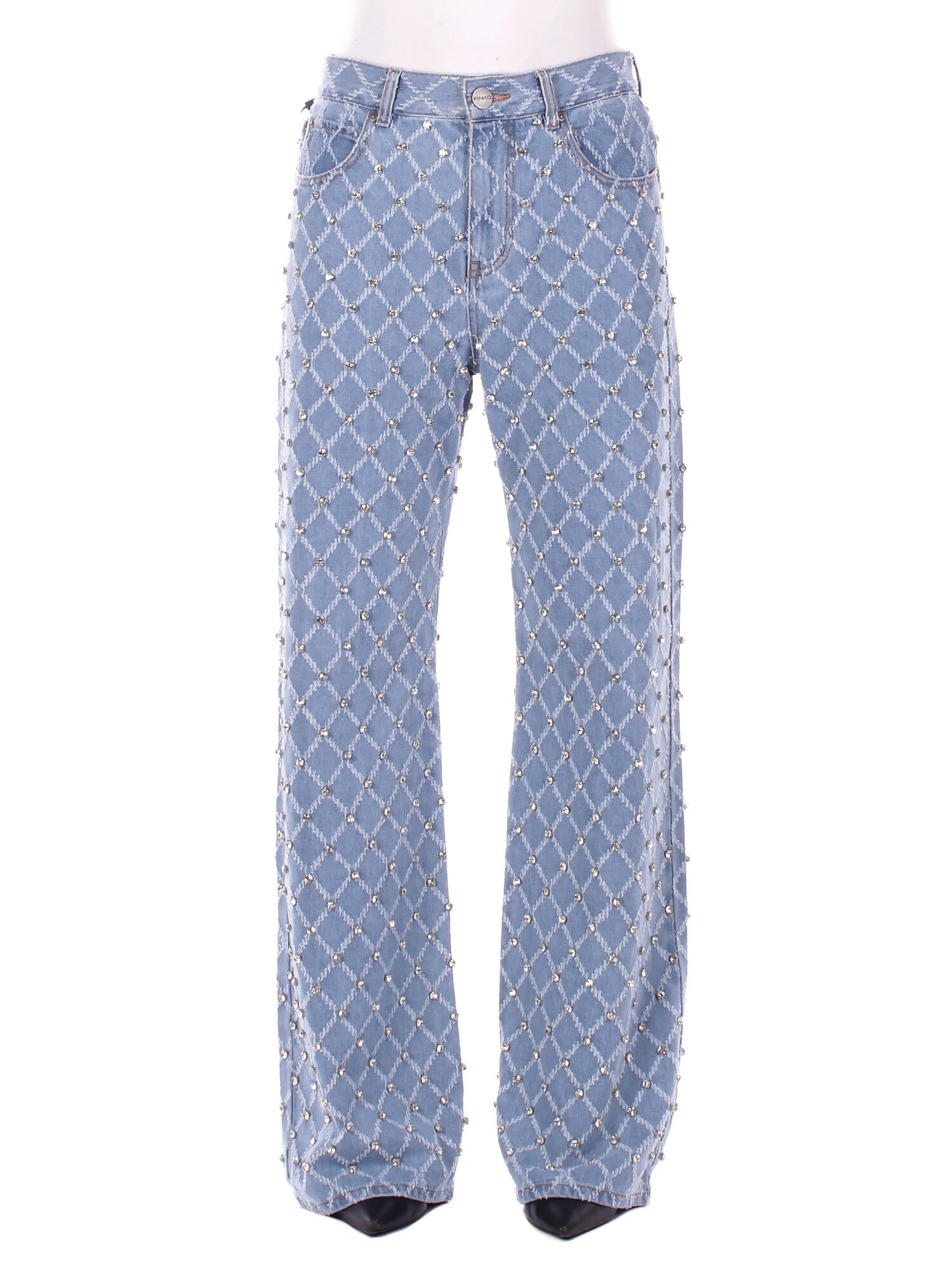 PINKO Donna Jeans 101733A32N PJE Wanda wide leg diamond Denim chiaro