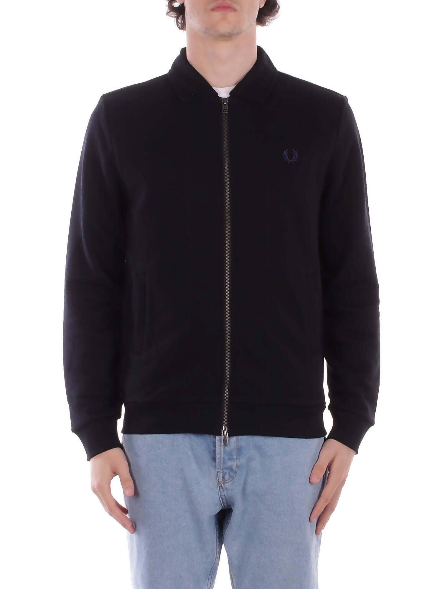 FRED PERRY Uomo Felpa J1328 102 Fp zip through collared sweats Black