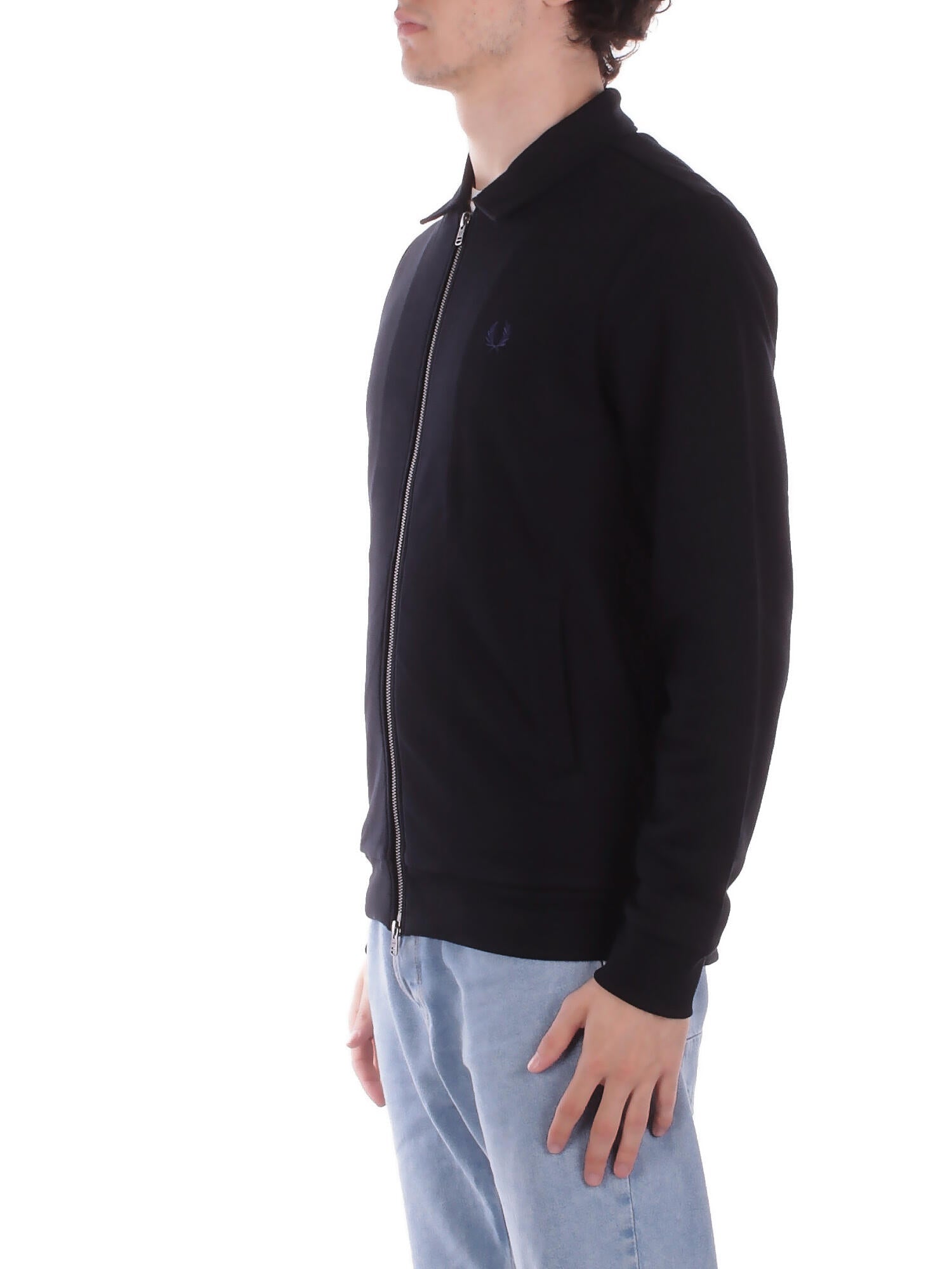 FRED PERRY Uomo Felpa J1328 102 Fp zip through collared sweats Black
