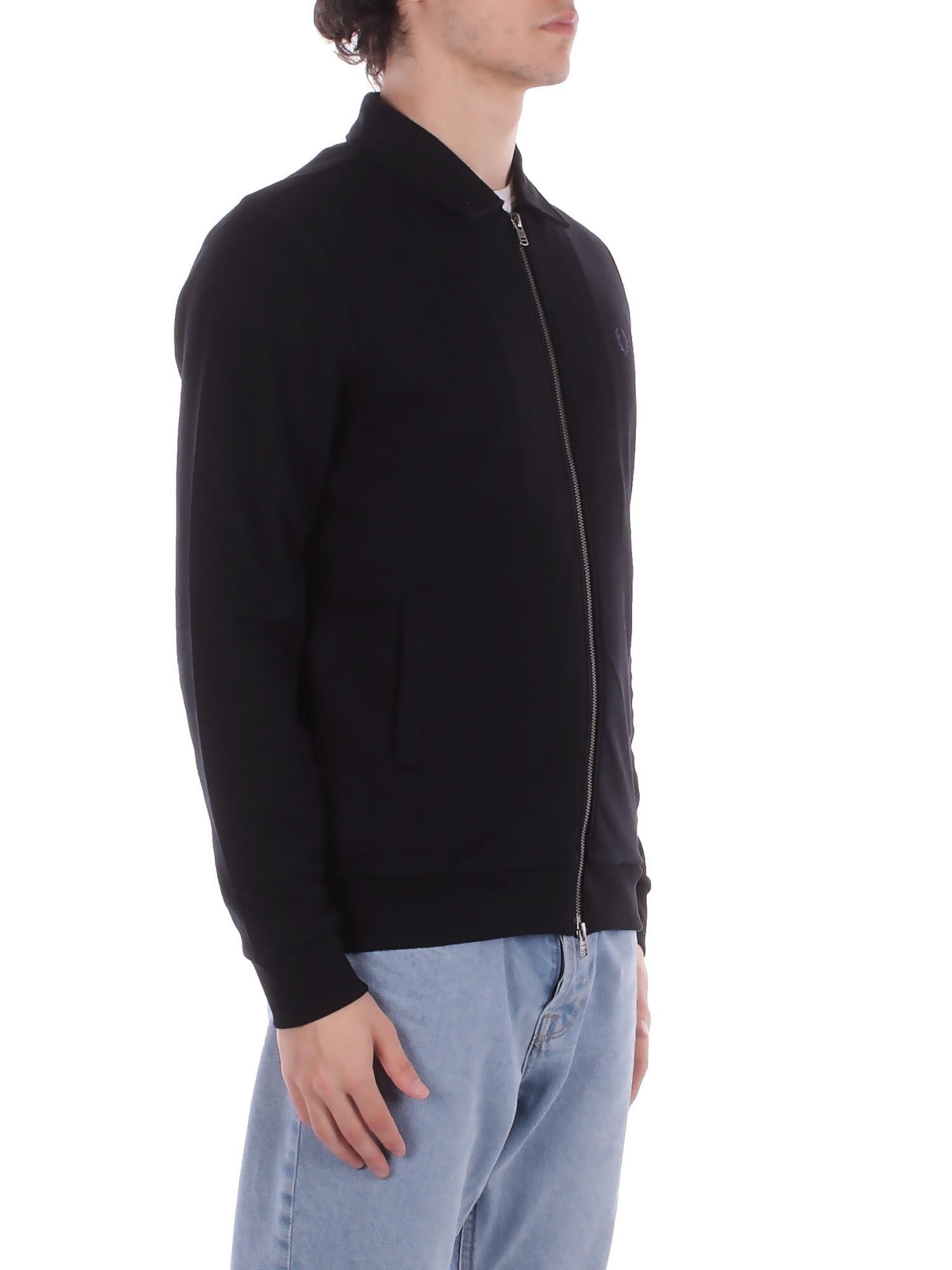 FRED PERRY Uomo Felpa J1328 102 Fp zip through collared sweats Black