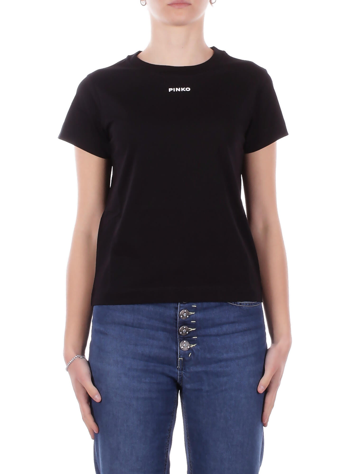 PINKO Donna T-shirt 100373A34F Z99 Basico t-shirt jersey logo Nero