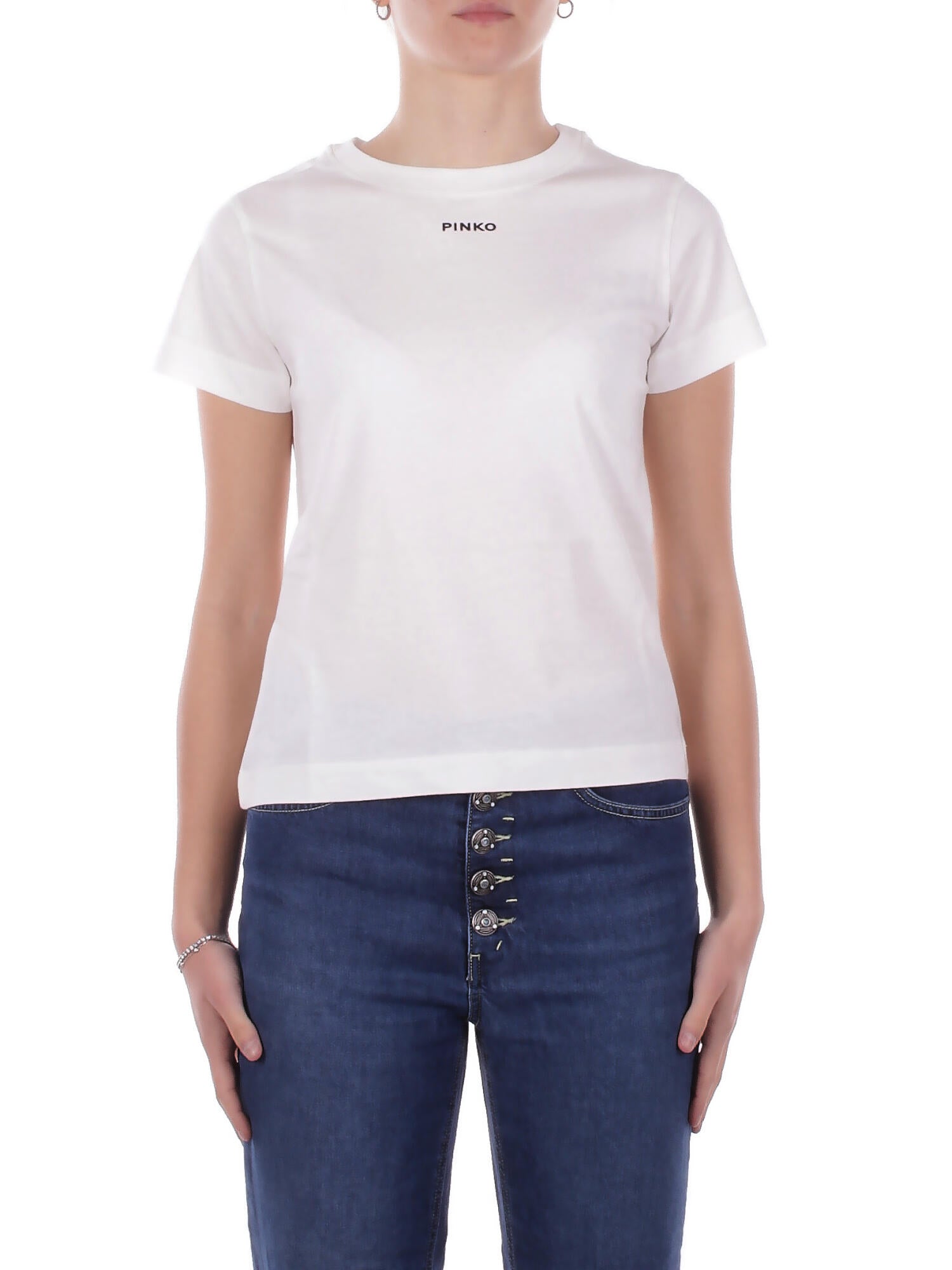 PINKO Donna T-shirt 100373A34F Z05 Basico t-shirt jersey logo Bianco