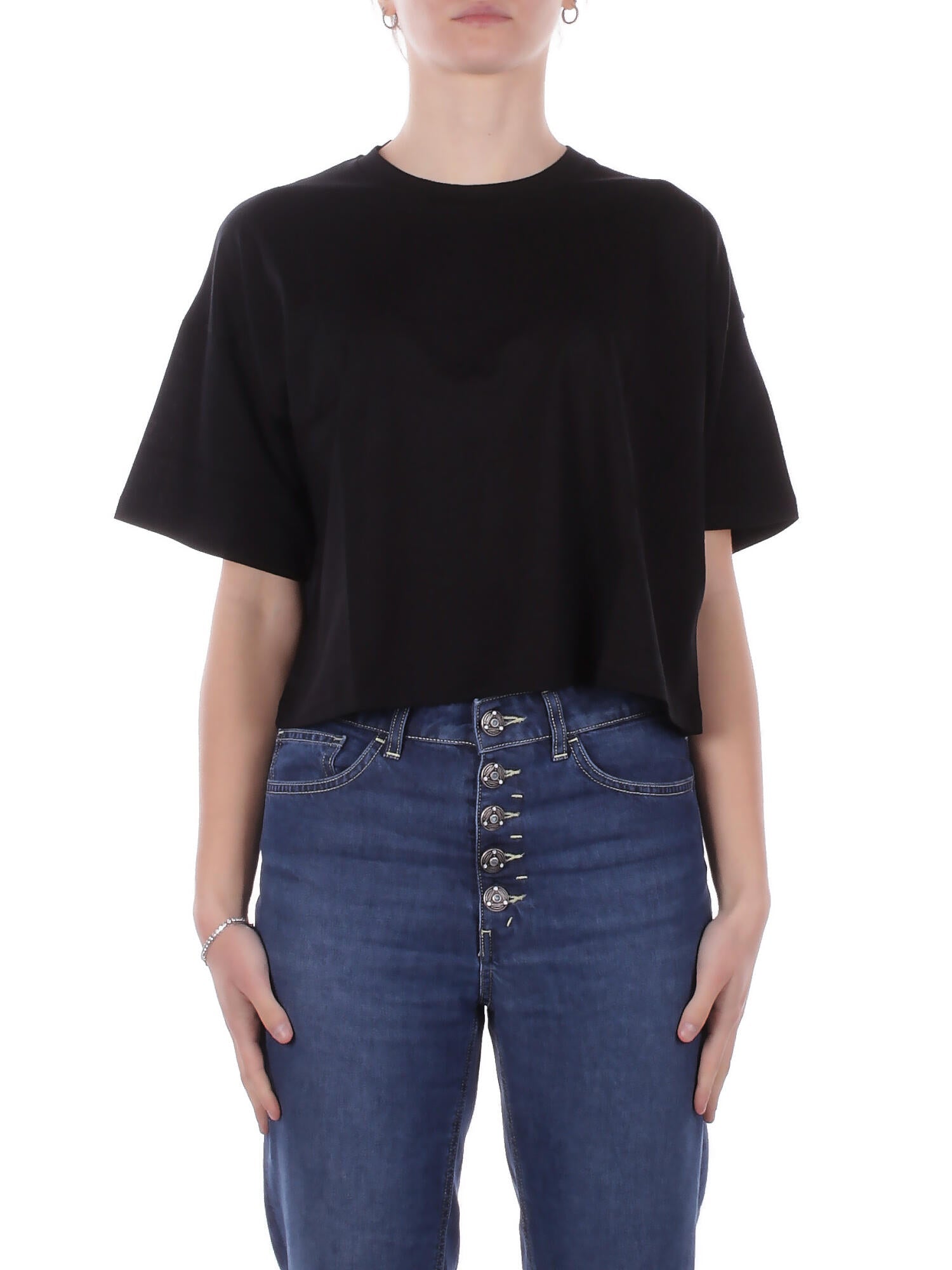 DONDUP Donna Maglia DS077JF0350D 999 Girocollo regular in jersey Nero