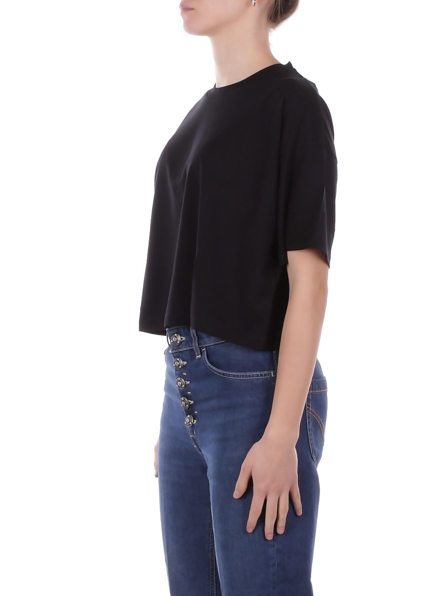 DONDUP Donna Maglia DS077JF0350D 999 Girocollo regular in jersey Nero