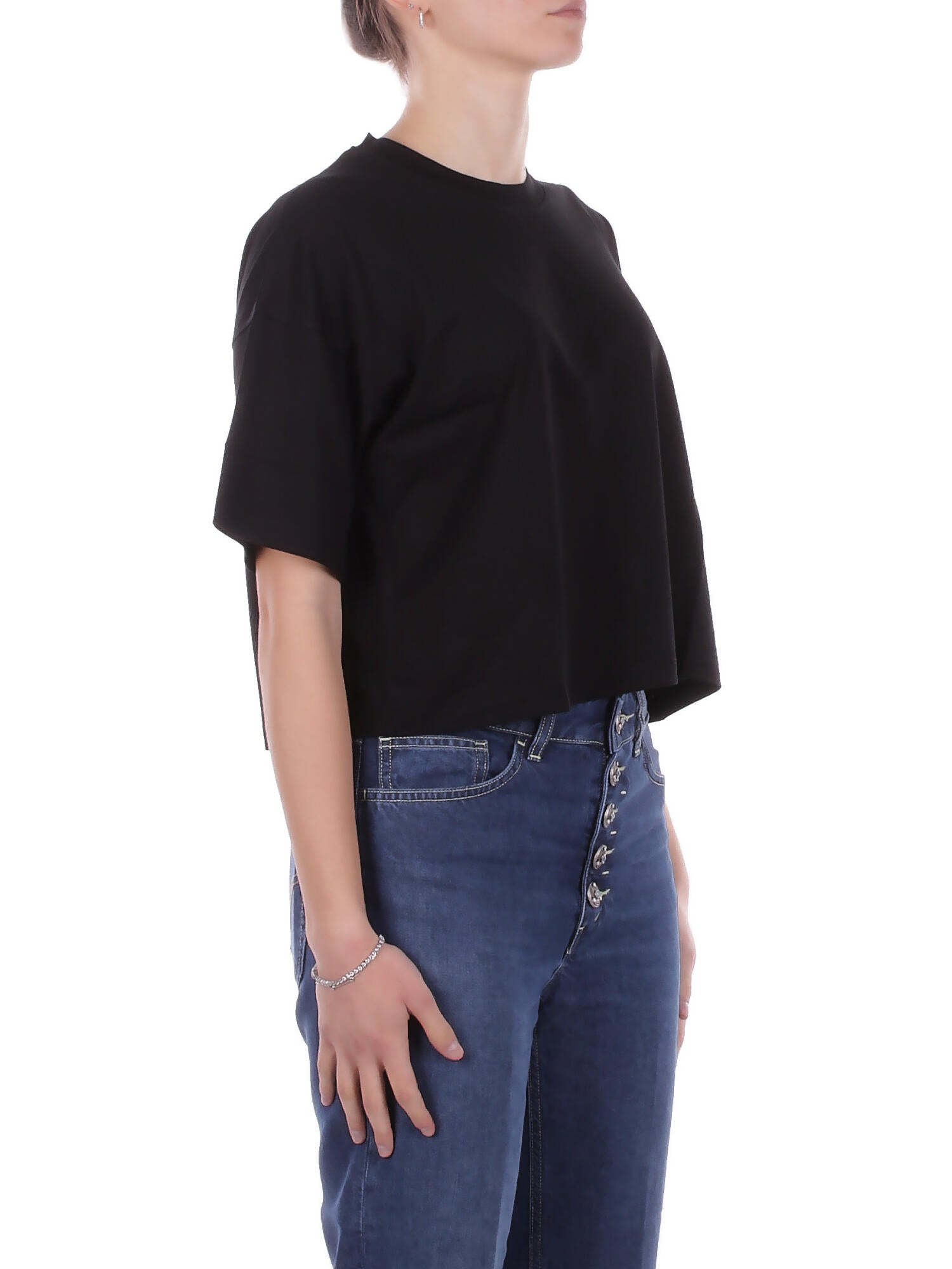 DONDUP Donna Maglia DS077JF0350D 999 Girocollo regular in jersey Nero