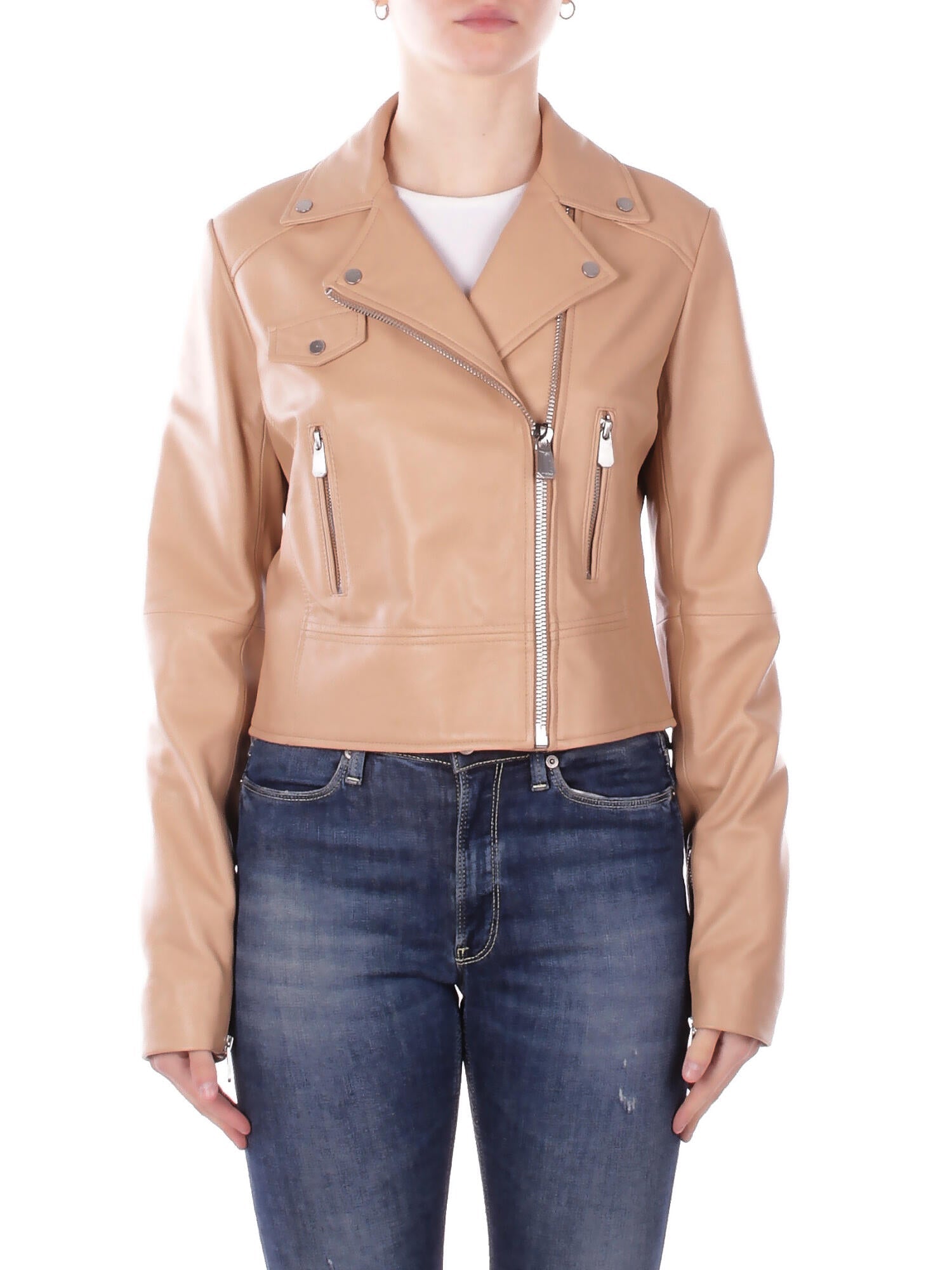 PINKO Donna Giubbotto 106247A32I D41 New sensibile chiodo nappa Beige