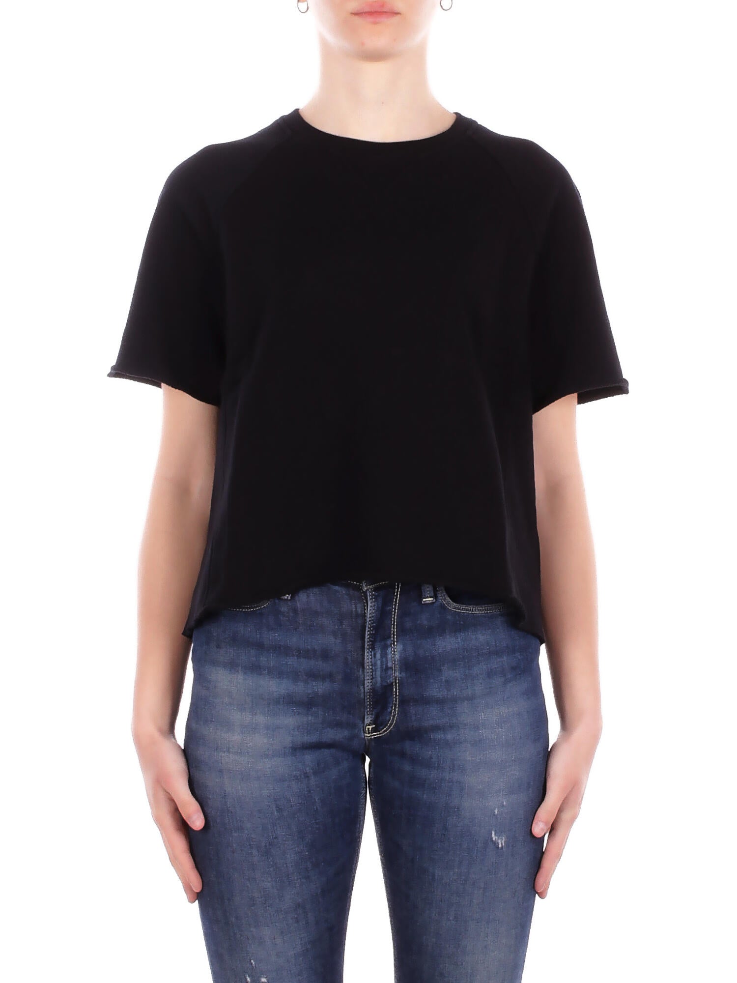 DONDUP Donna T-shirt F524KF0254D 999 T-shirt regular in felpa Nero
