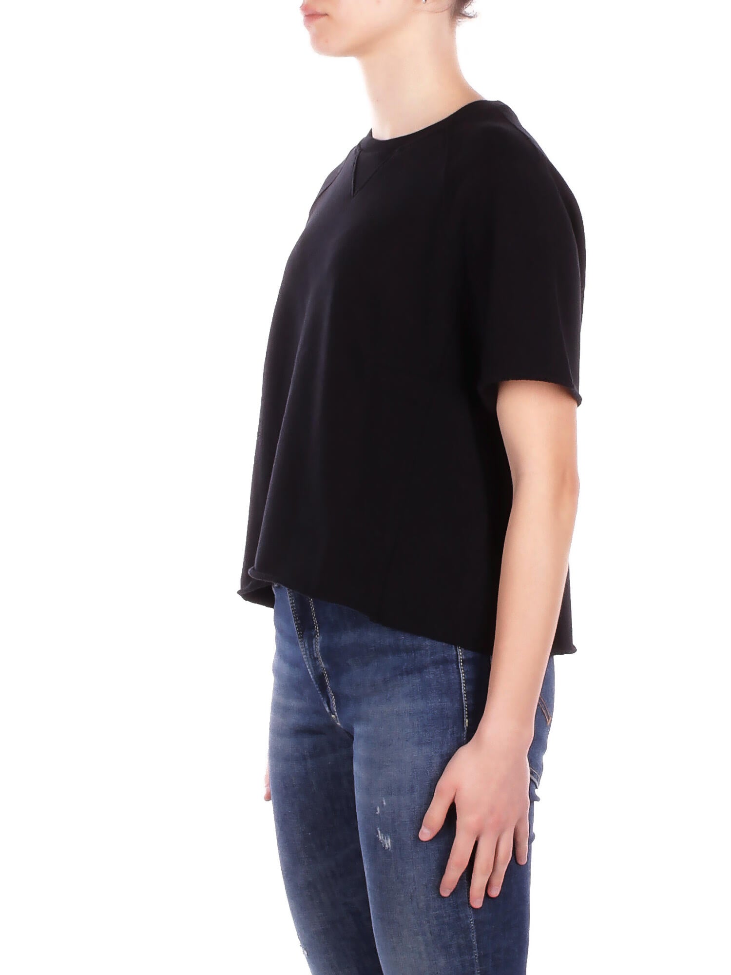 DONDUP Donna T-shirt F524KF0254D 999 T-shirt regular in felpa Nero