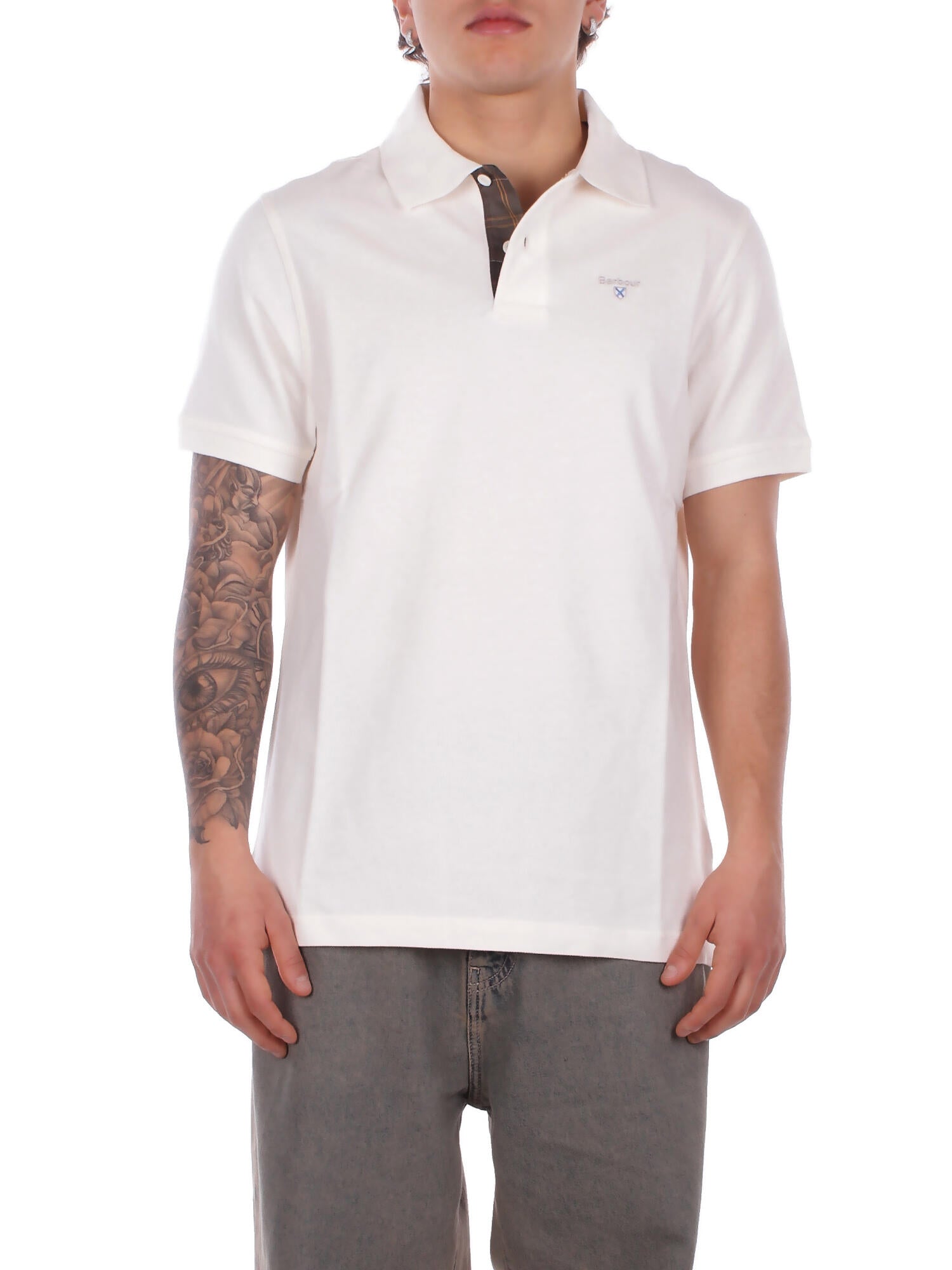 BARBOUR Uomo Polo MML0012 WH71 Tartan pique polo Panna