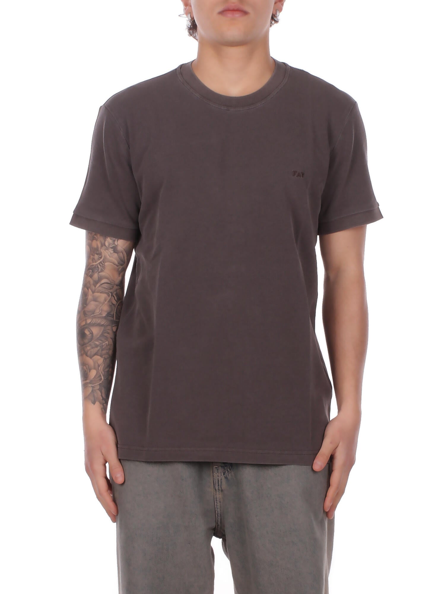FAY Uomo T-shirt NPMB352136 TZEFS602 T-shirt fay piquet tinto frost Marrone scuro