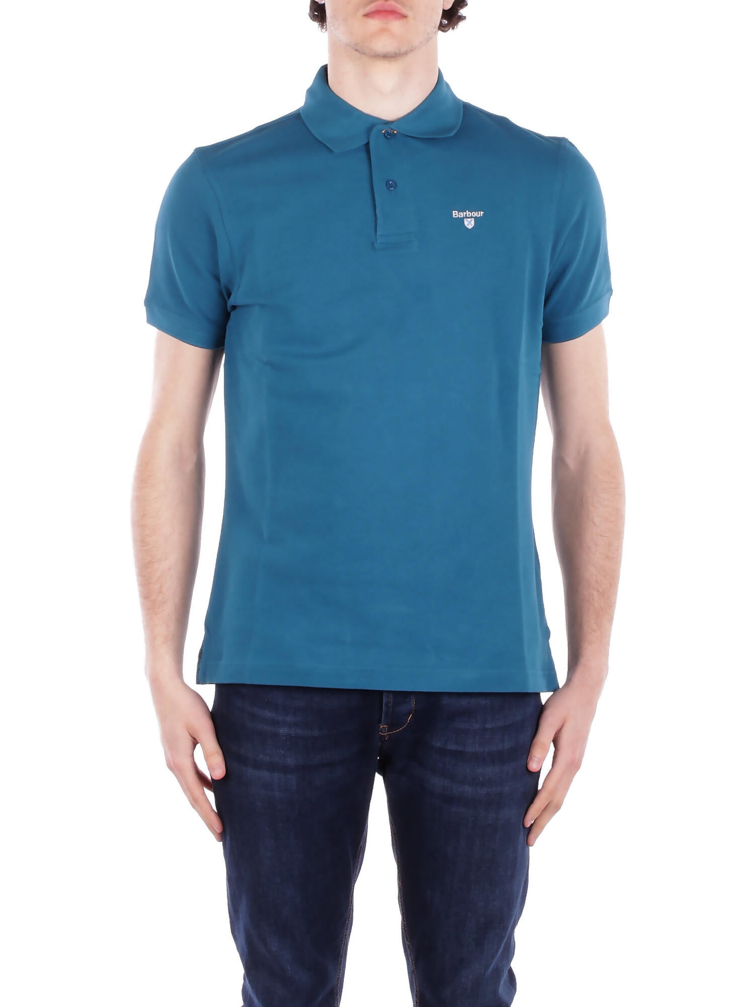 BARBOUR Uomo Polo MML0012 AQ72 Tartan pique polo Petrolio