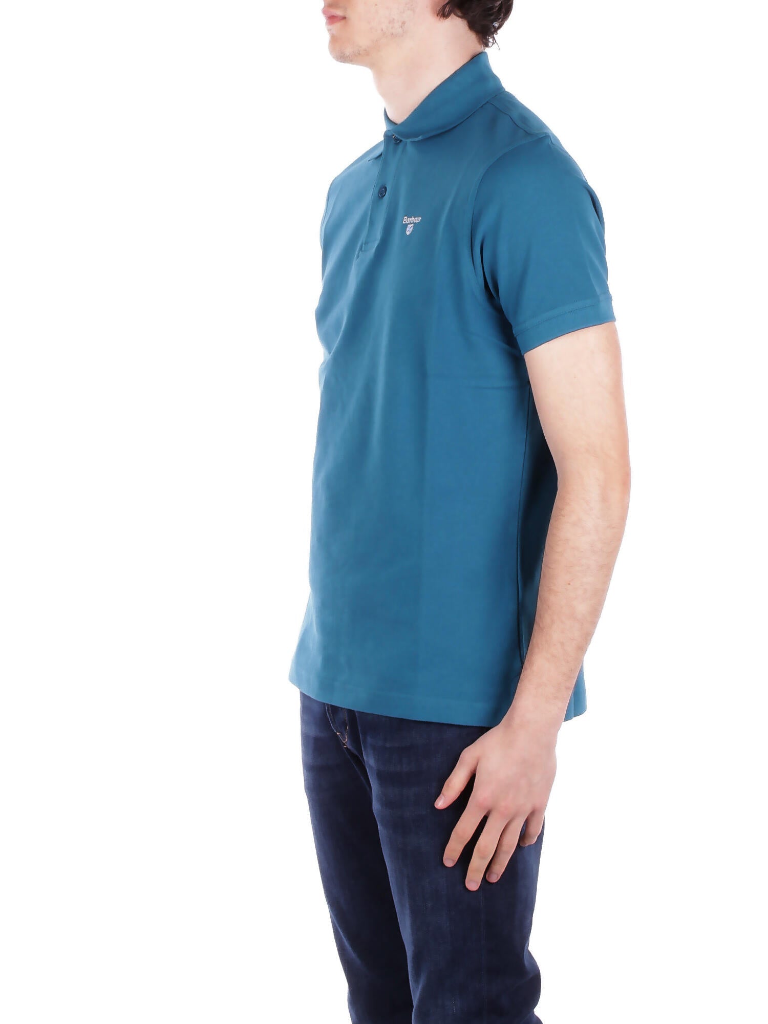 BARBOUR Uomo Polo MML0012 AQ72 Tartan pique polo Petrolio