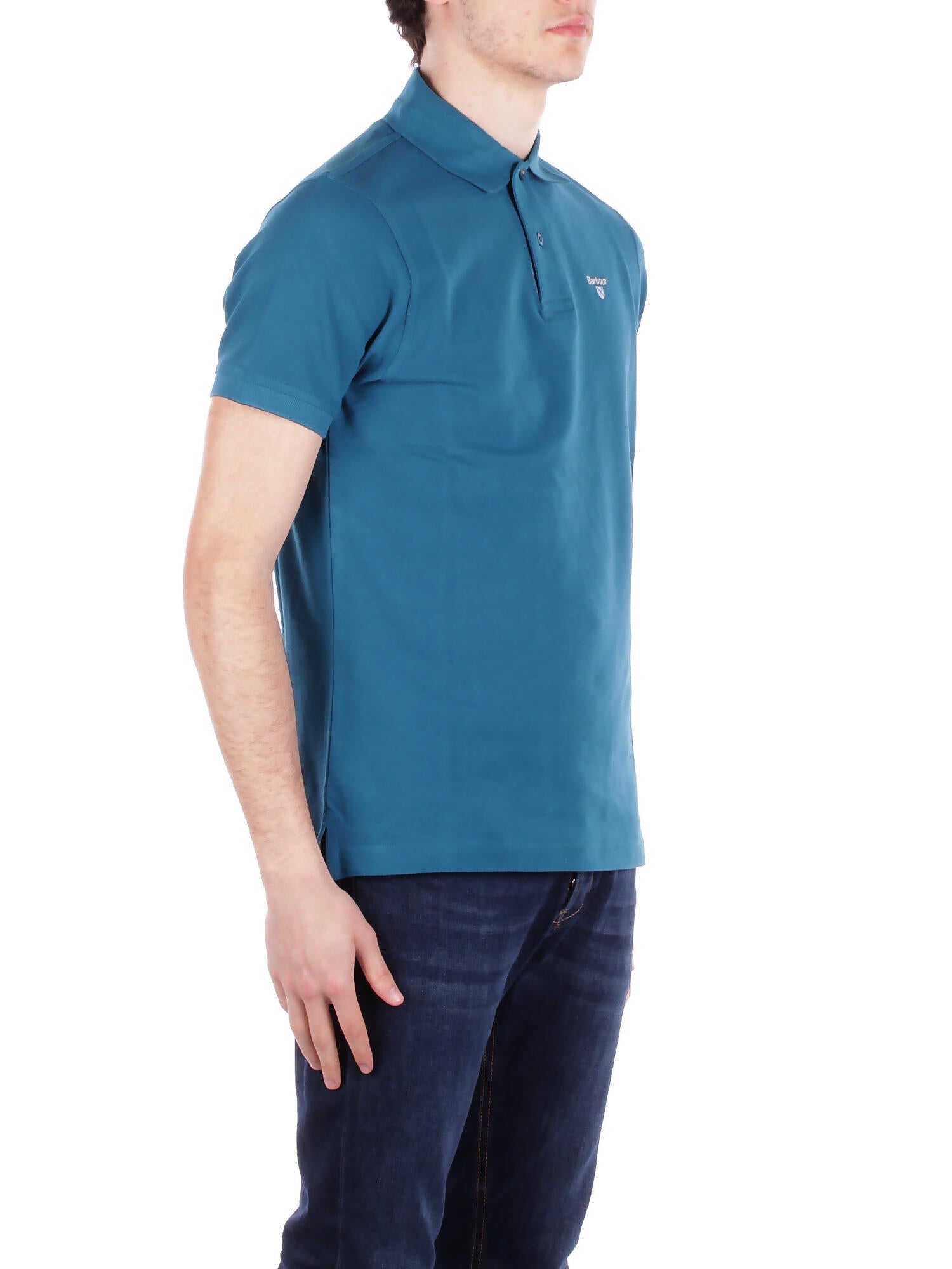 BARBOUR Uomo Polo MML0012 AQ72 Tartan pique polo Petrolio