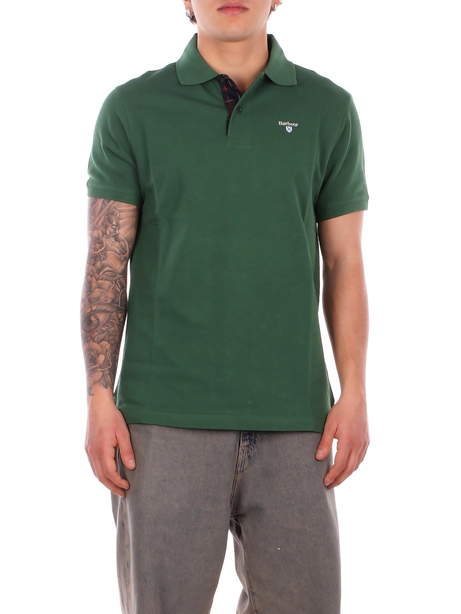 BARBOUR Uomo Polo MML0012 OL72 Tartan pique polo Racing green