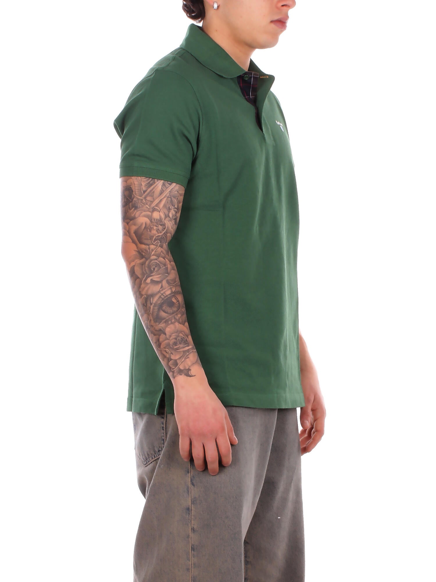 BARBOUR Uomo Polo MML0012 OL72 Tartan pique polo Racing green