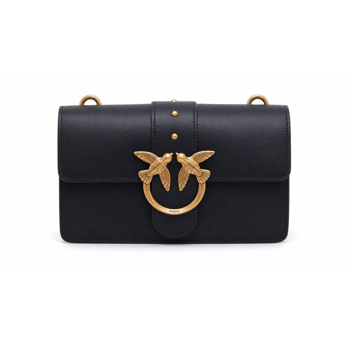 Borsa da Donna PINKO 105856 A0F1 Z99Q Love One Mini in Pelle di Vitello Nero con Dettagli Oro
