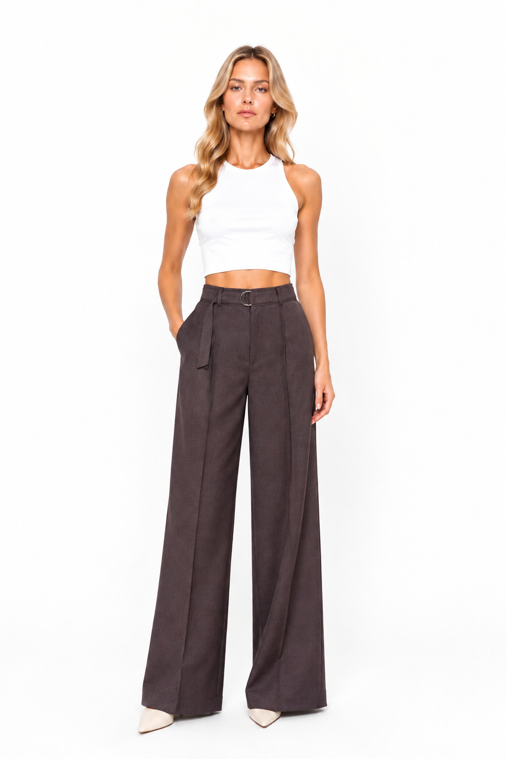 Pantalone Donna SOLOTRE M1AC0060 ACU 39S Pantaloni Over Bordeaux Borgogna con pince e cinturino