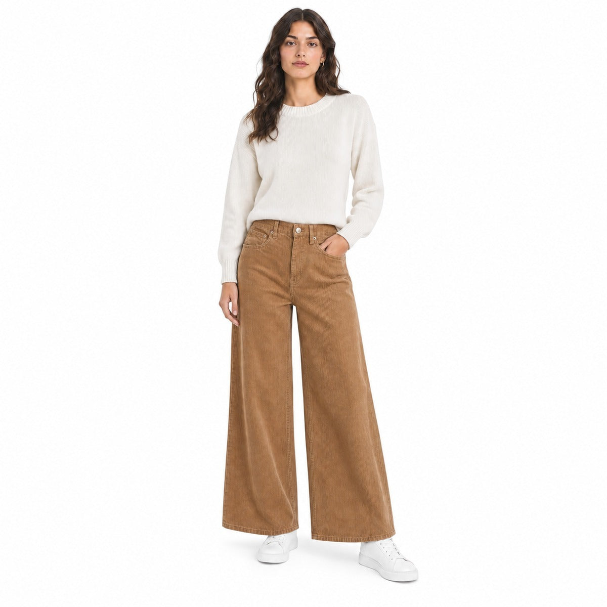 Pantalone Donna RALPH LAUREN 200B34256 004 a Gamba Larga in Tessuto Camel