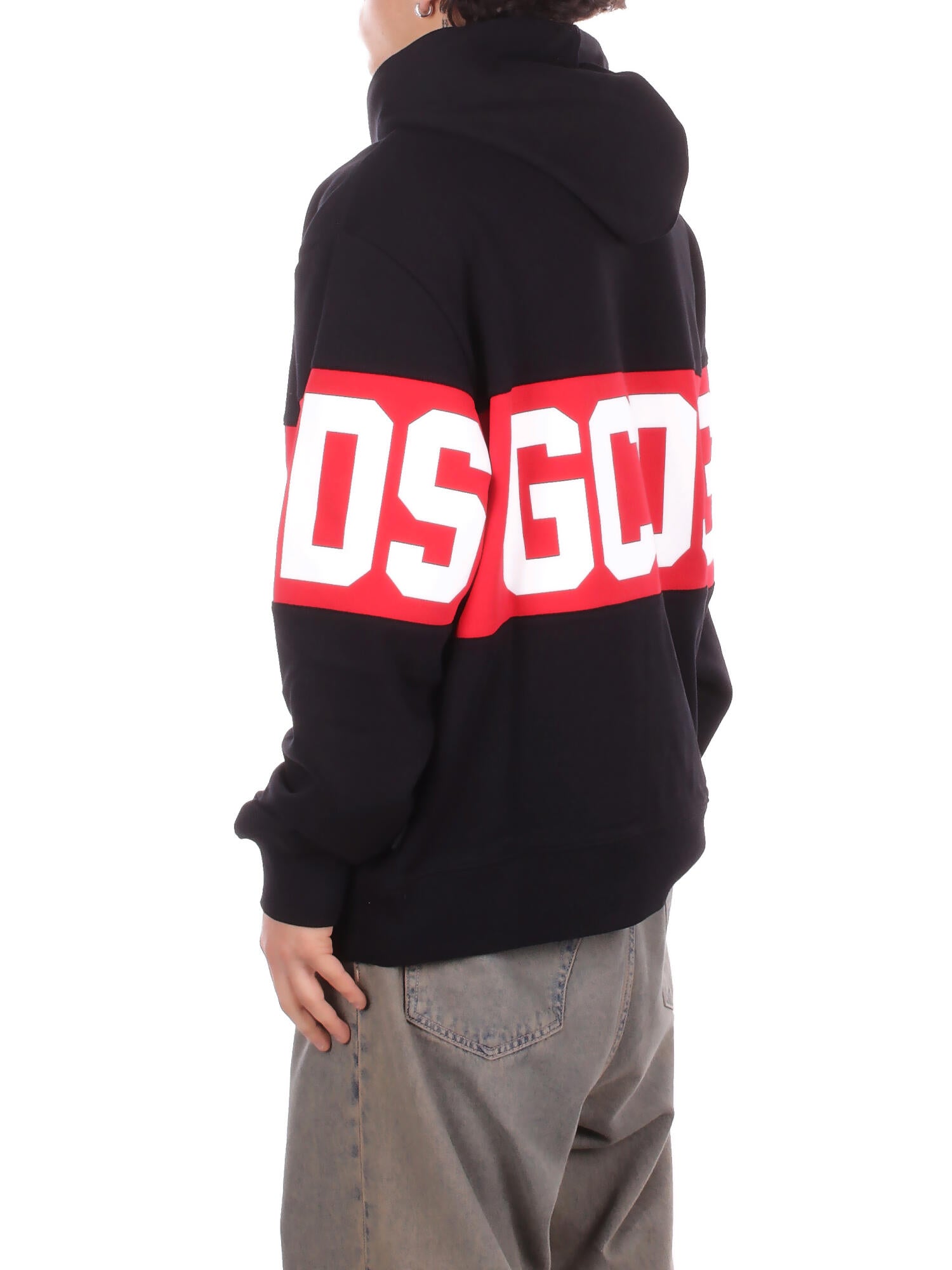 Image of GCDS Uomo Felpa Z0MLQE138F004 999R Band logo hoodie Black red