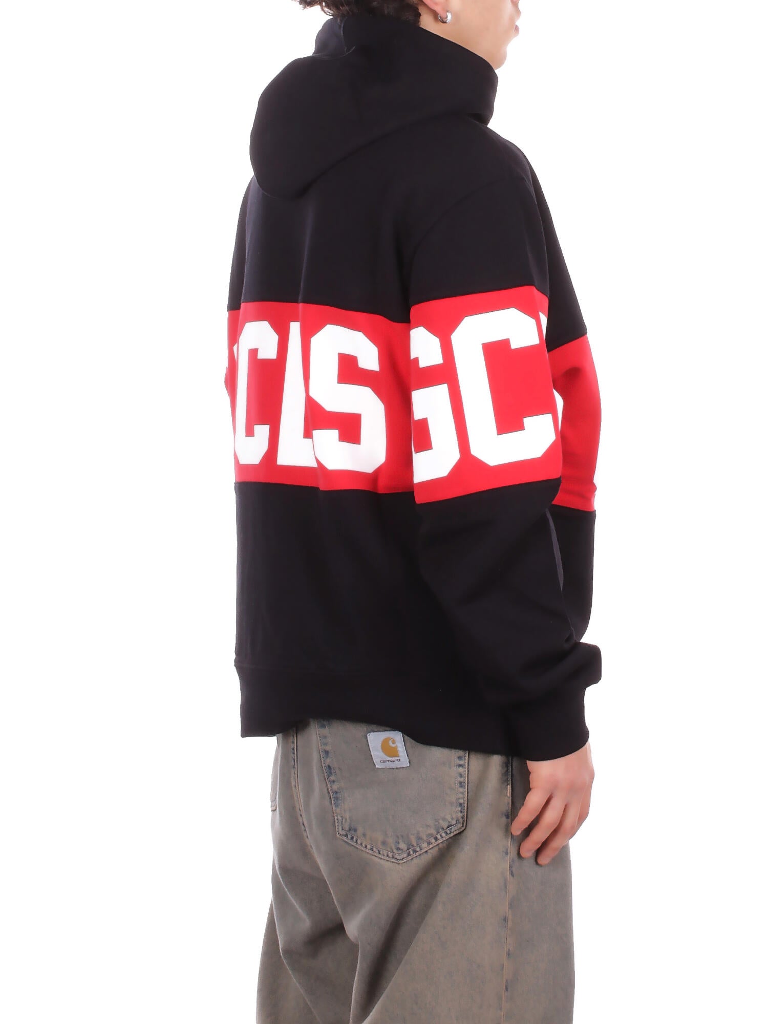 GCDS Uomo Felpa Z0MLQE138F004 999R Band logo hoodie Black red