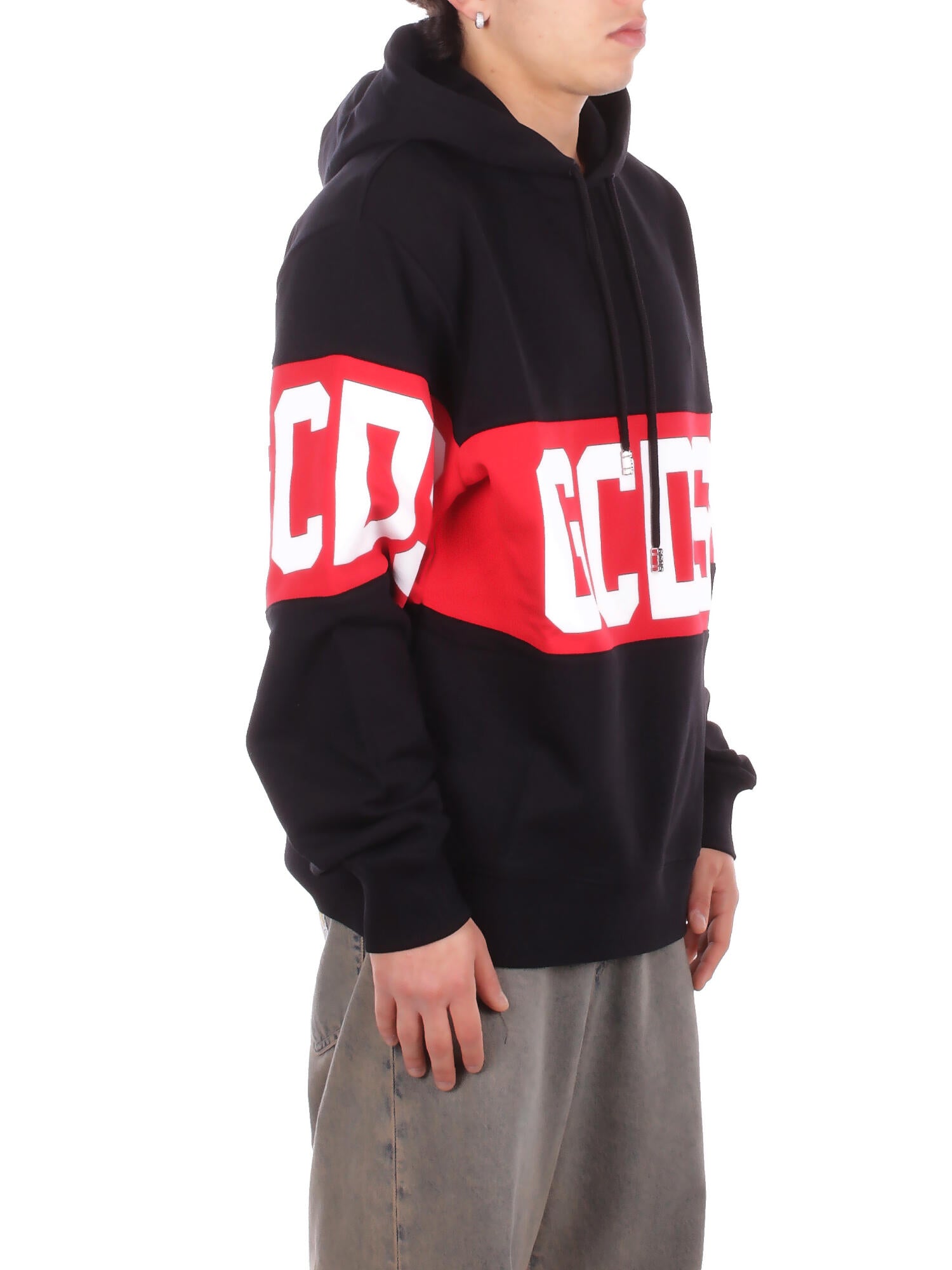 Image of GCDS Uomo Felpa Z0MLQE138F004 999R Band logo hoodie Black red