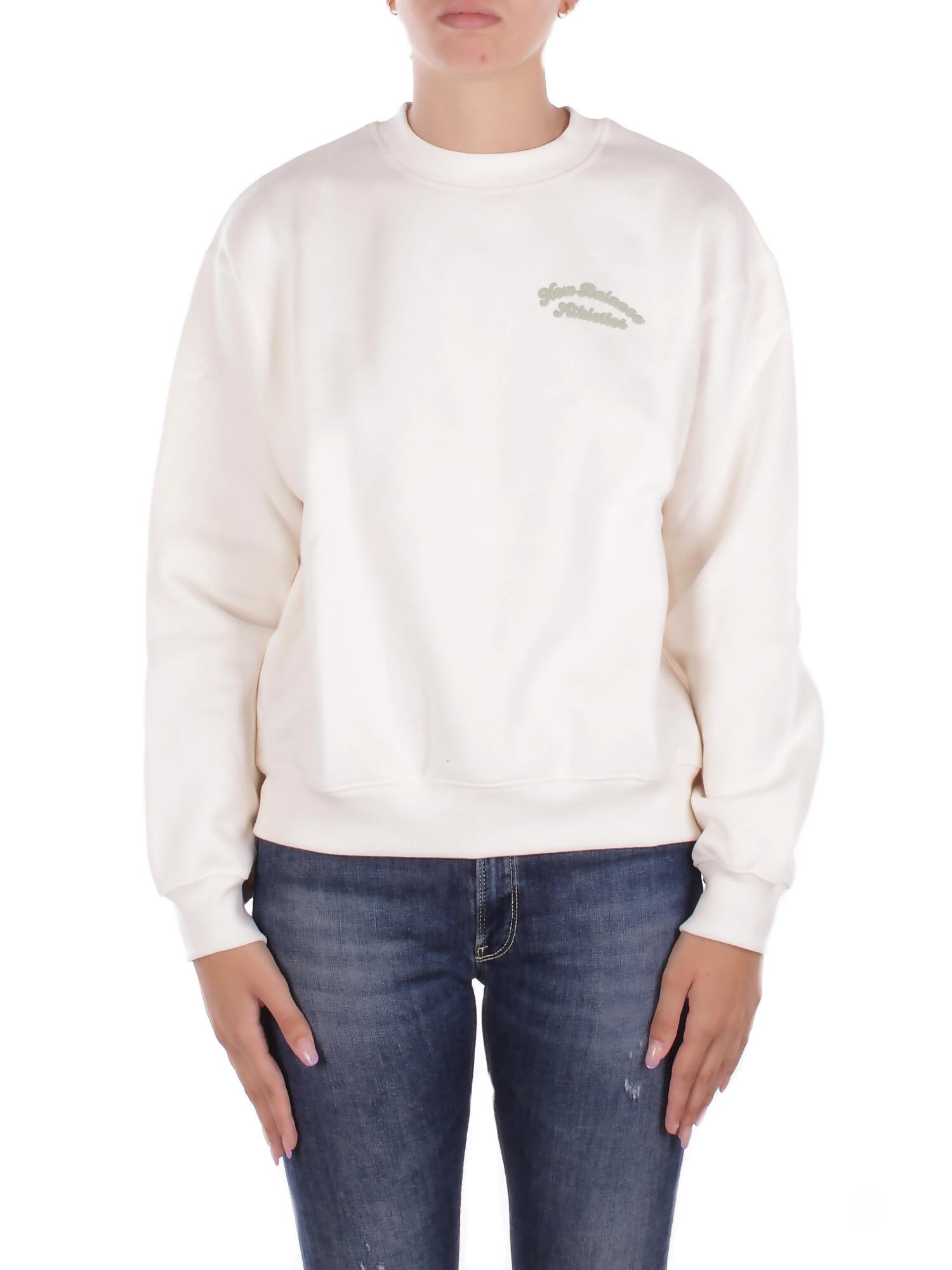 NEW BALANCE Donna Felpa WT53516 PEF Linear heritage fleece crew Panna