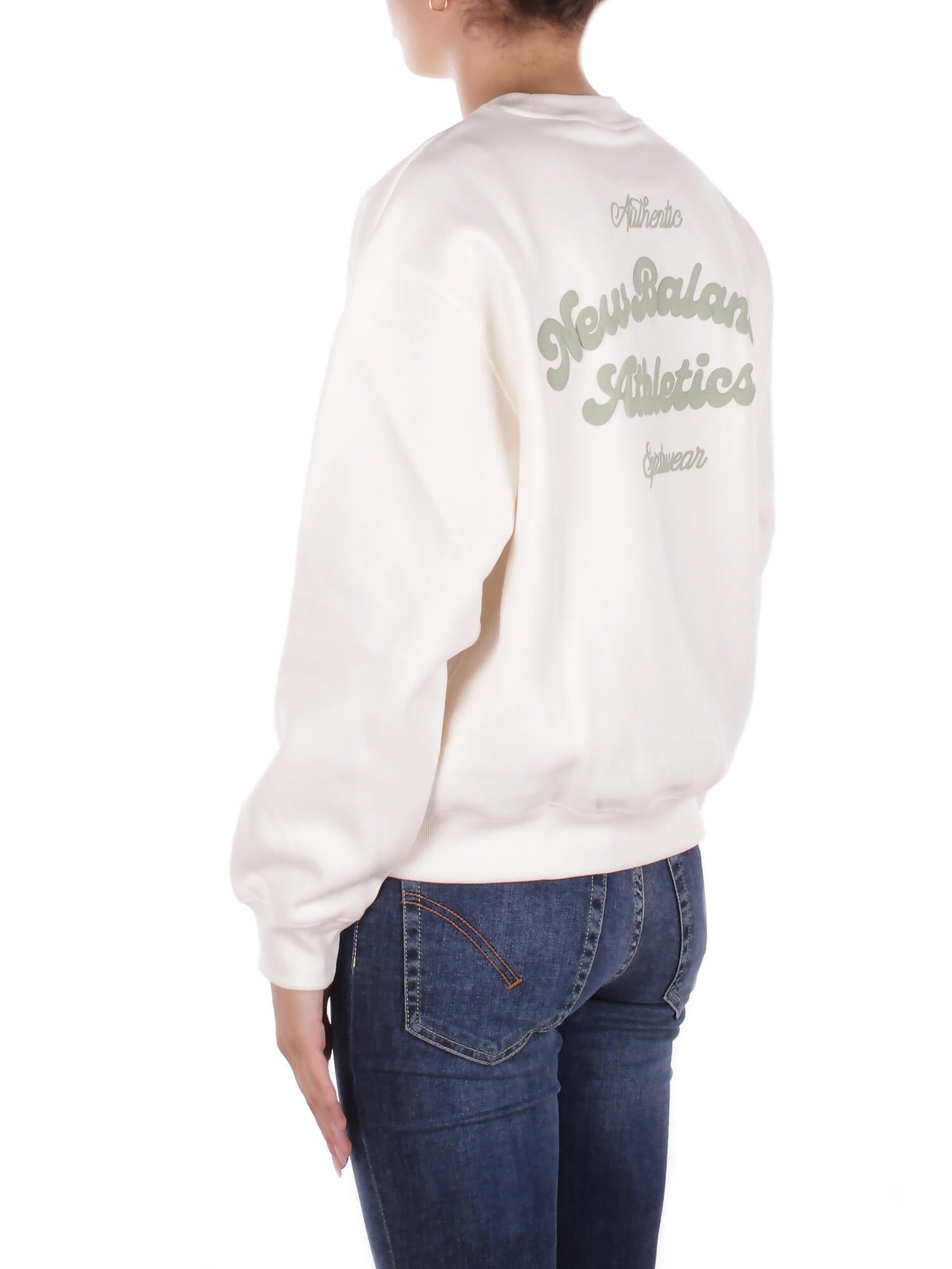 NEW BALANCE Donna Felpa WT53516 PEF Linear heritage fleece crew Panna