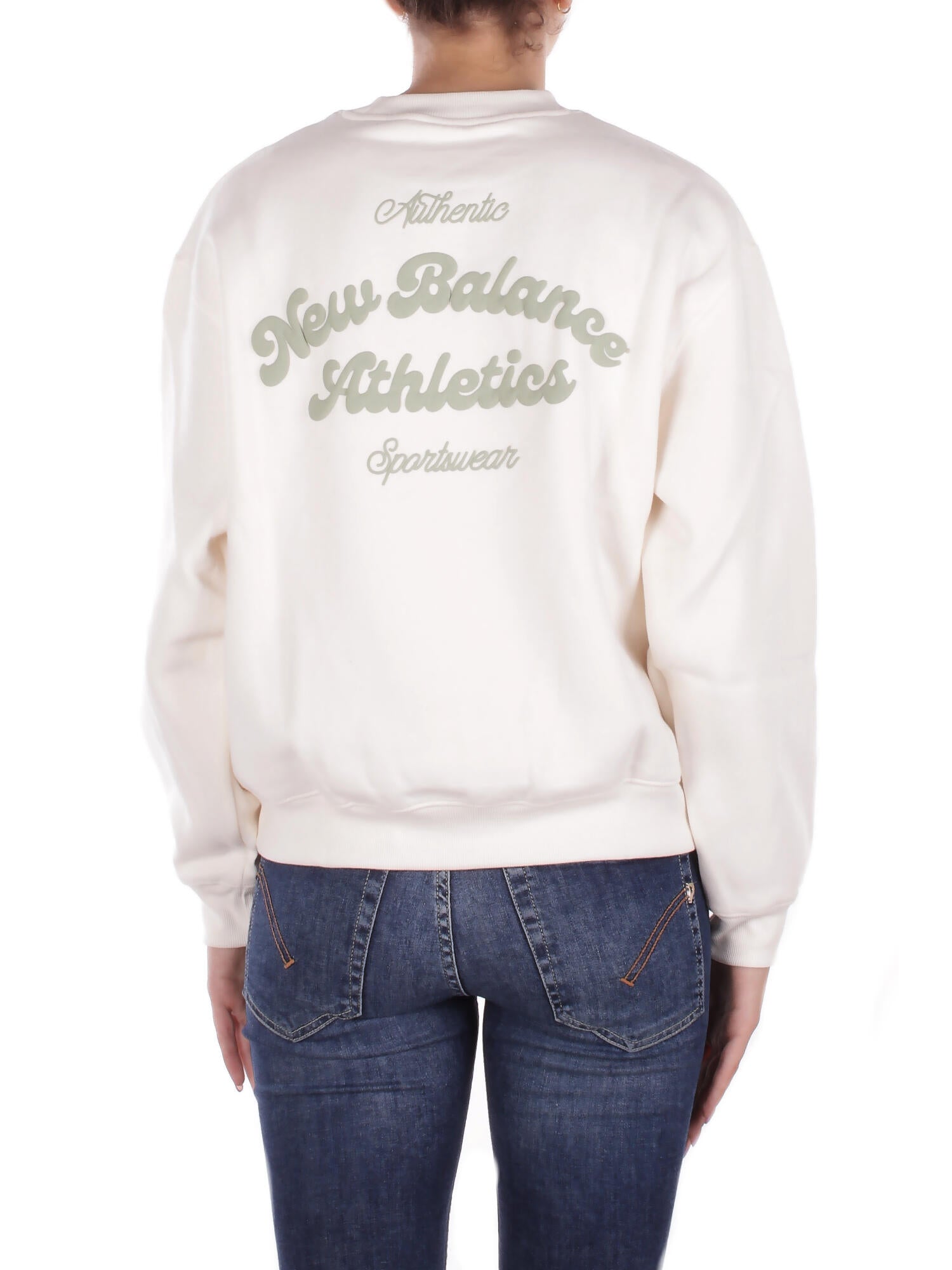 Image of NEW BALANCE Donna Felpa WT53516 PEF Linear heritage fleece crew Panna