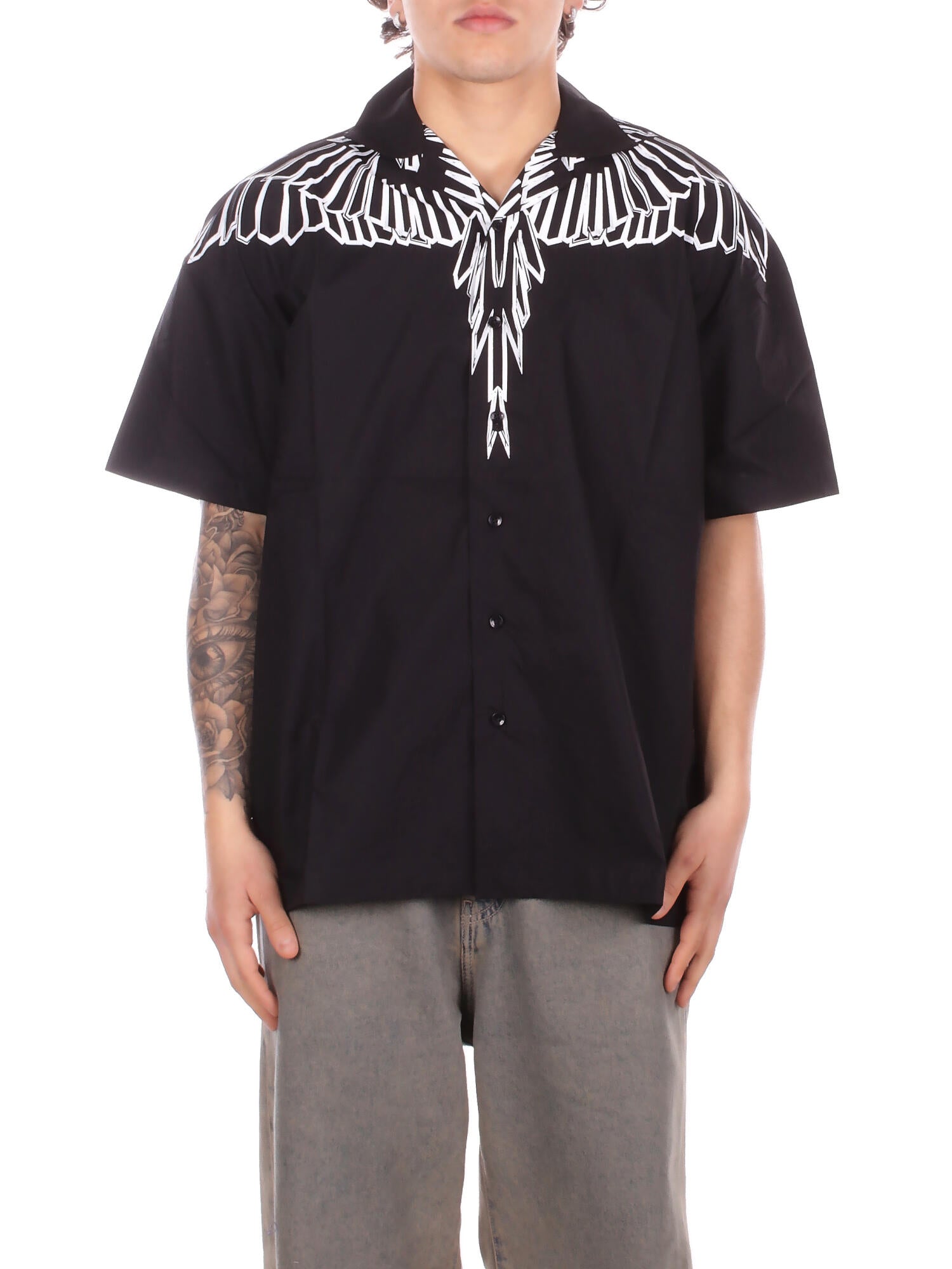 MARCELO BURLON COUNTY OF MILAN Uomo Camicia S6CMMASI009 110 Popeline shirt man Black