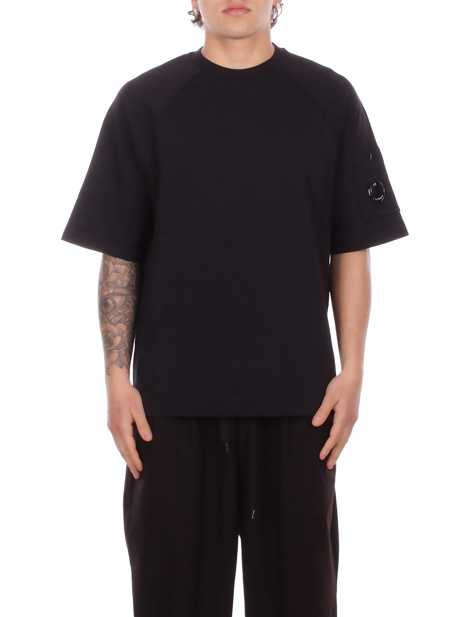 CP COMPANY Uomo T-shirt 20CMSS034A002246G 999 Light fleece short sleve sweat Black