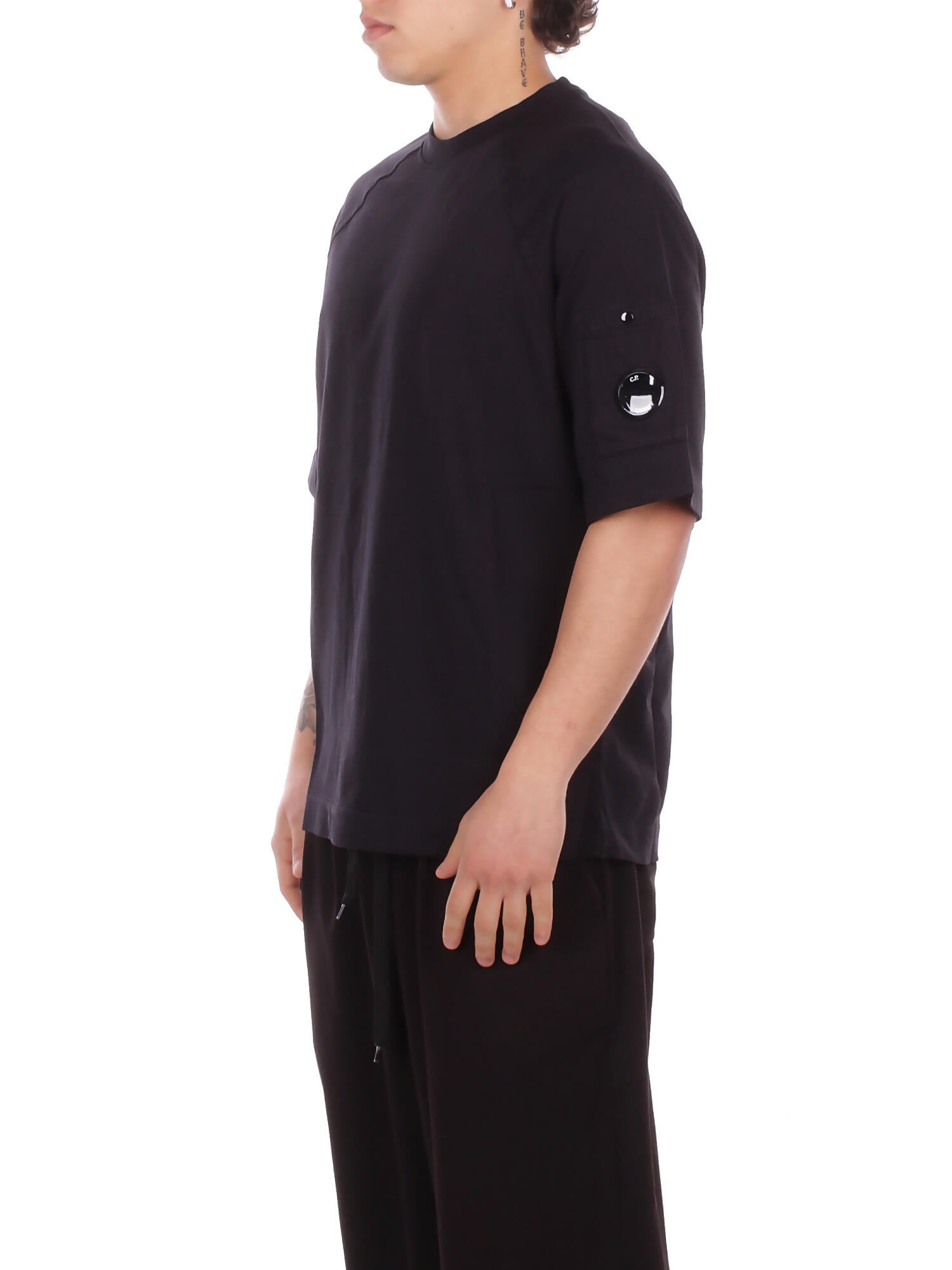 CP COMPANY Uomo T-shirt 20CMSS034A002246G 999 Light fleece short sleve sweat Black